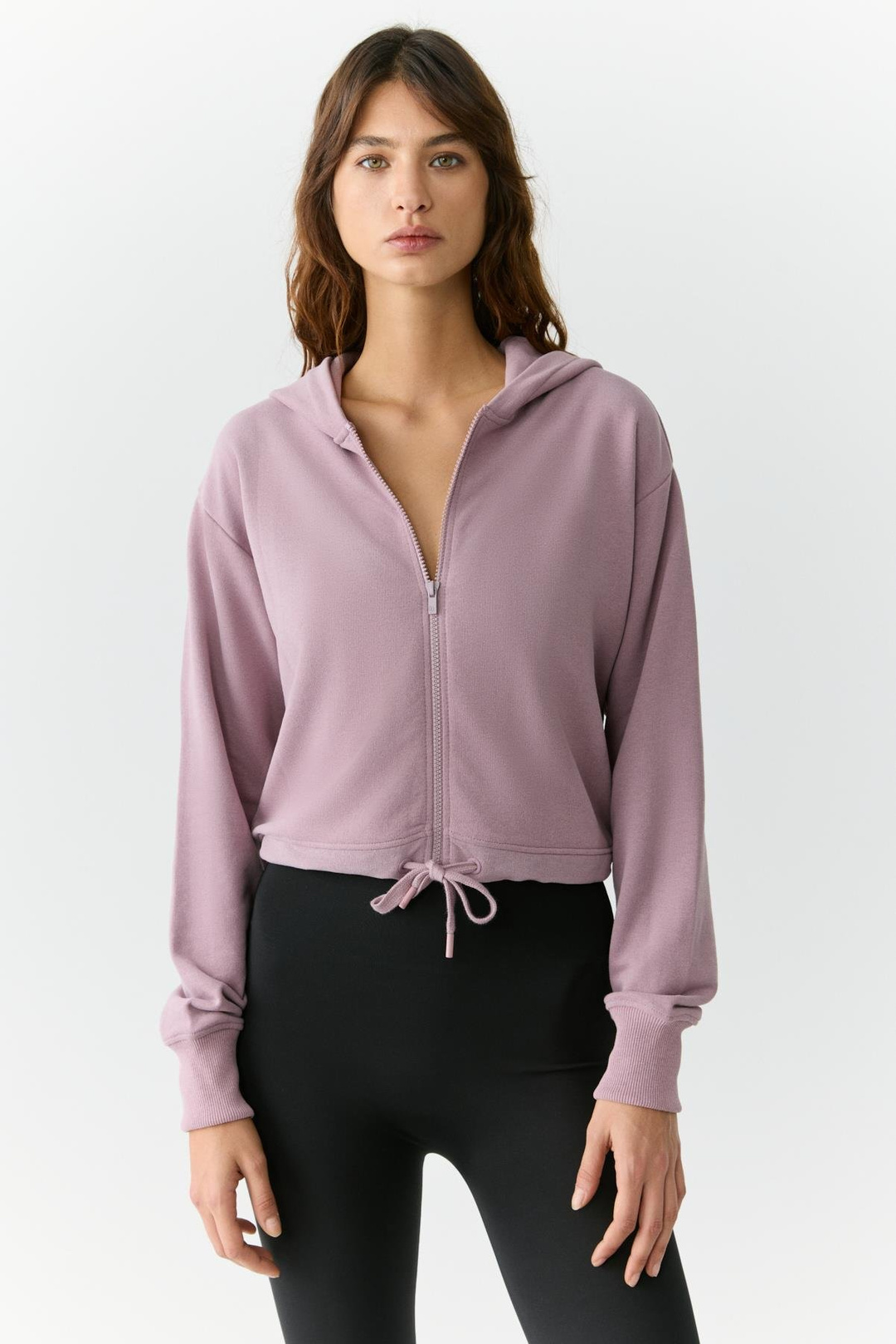 TIANNA Kadın Kapüşonlu Uzun Kollu Fermuarlı Relaxed Gül Kurusu Sweatshirt