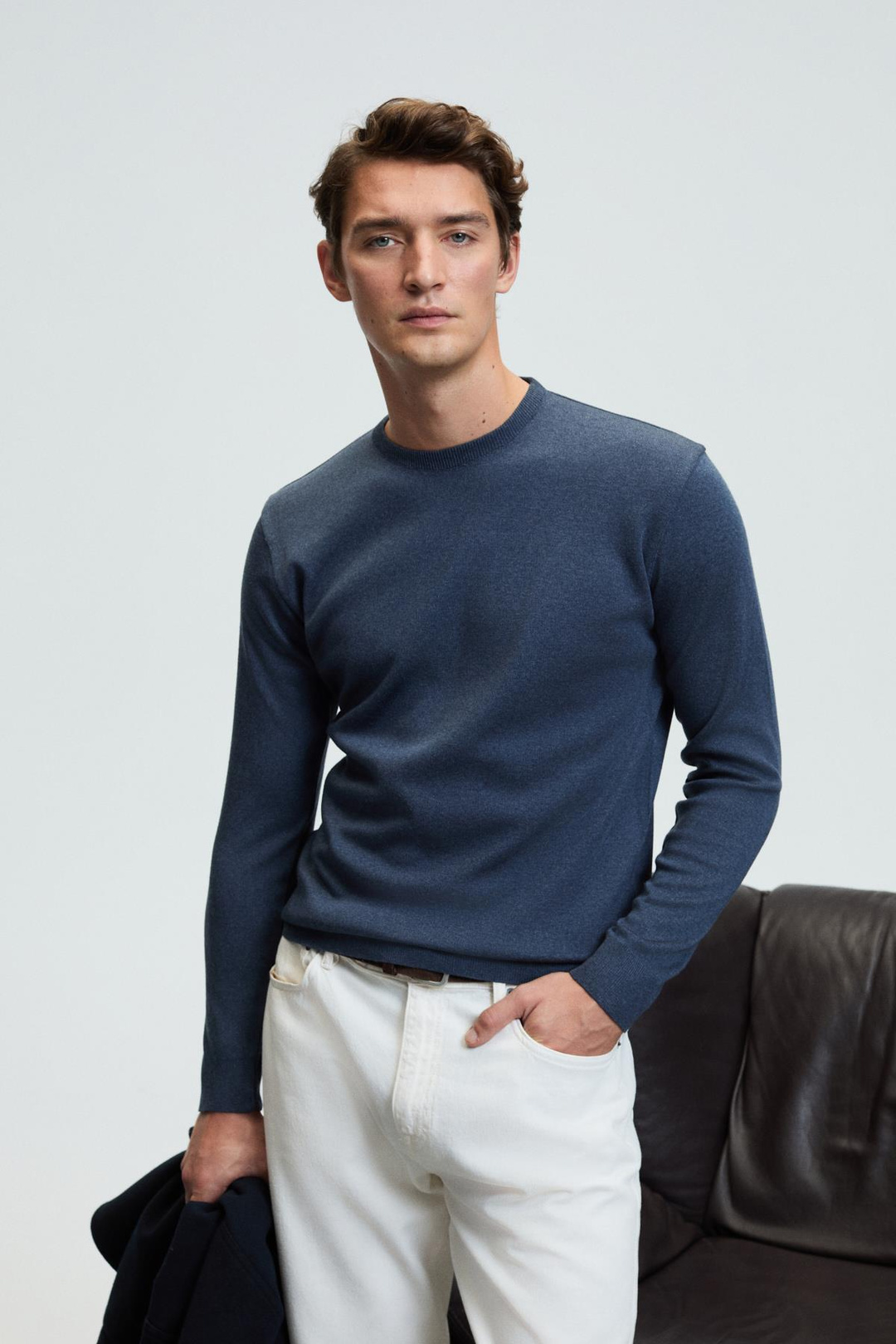 VAREX Erkek Yuvarlak Yaka Basic Regular Fit Triko Mavi Kazak