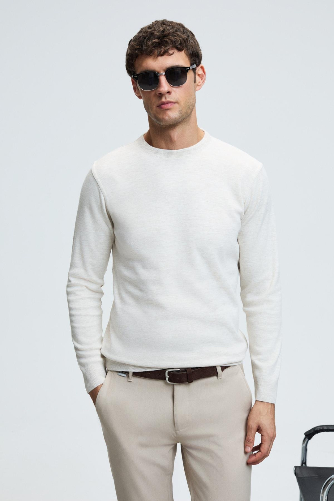 VAREX Erkek Yuvarlak Yaka Basic Regular Fit Triko Ekru Kazak