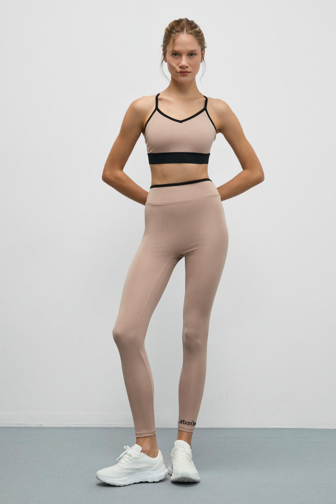 VELTREN Kadın Esnek Ve Yumuşak Dokulu Kontrast Biyeli Vizon Tayt