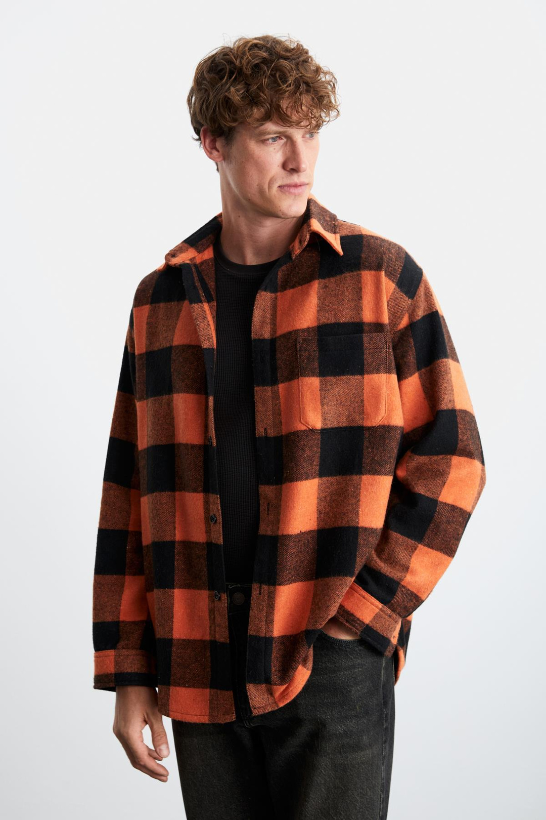 Wıldy Erkek Relaxed Fit Kareli Oduncu Gömlek Yaka Düğmeli Turuncu Gömlek