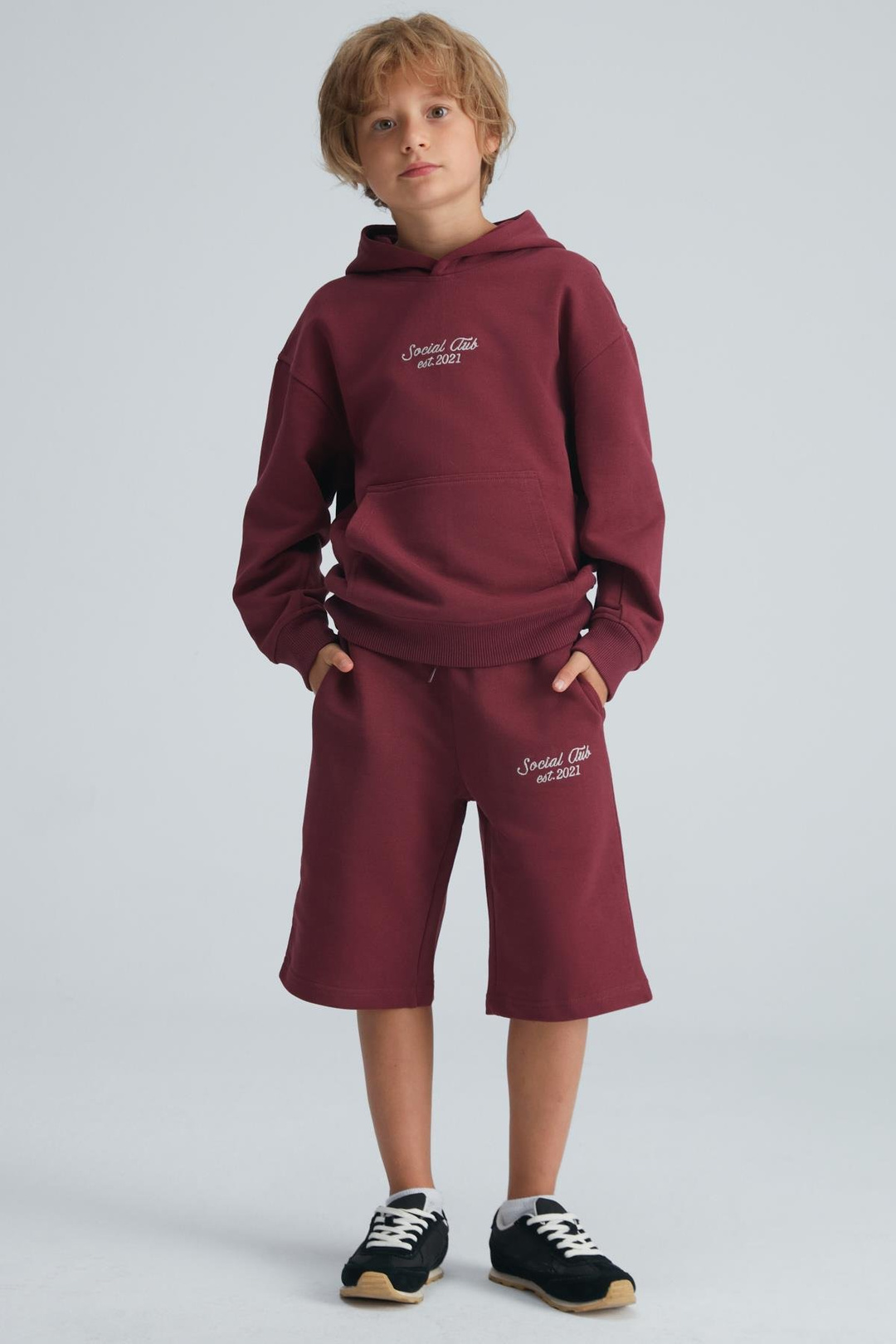 ZVONKO Erkek Çocuk %100m Pamuk Kapüşonlu Lastikli Bel Bordo Alt-Üst Takım