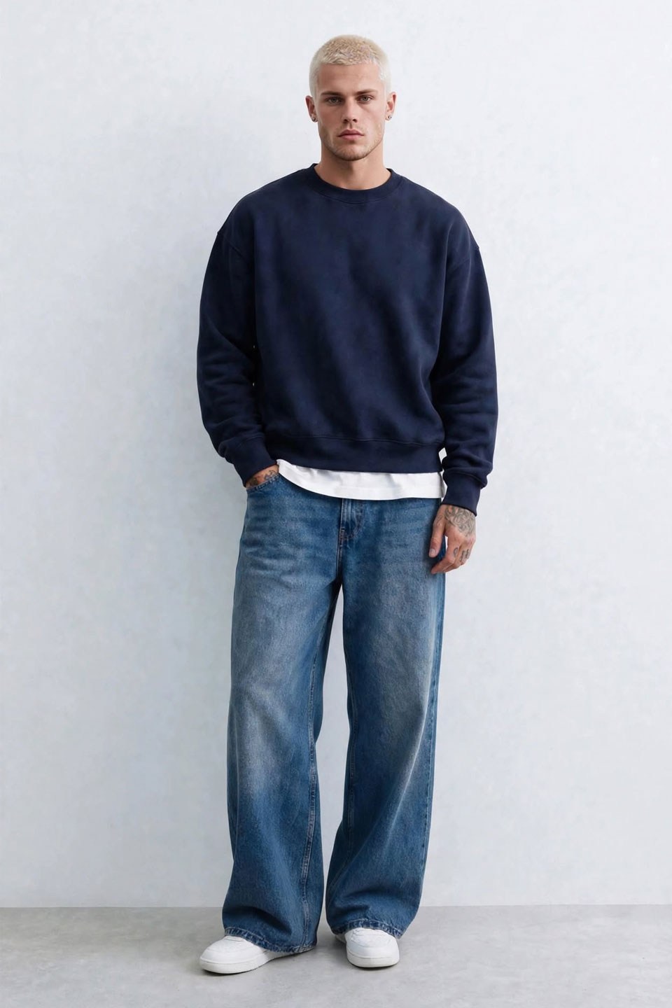 Erkek Baggy Fit Jean Pantolon - Orta Mavi