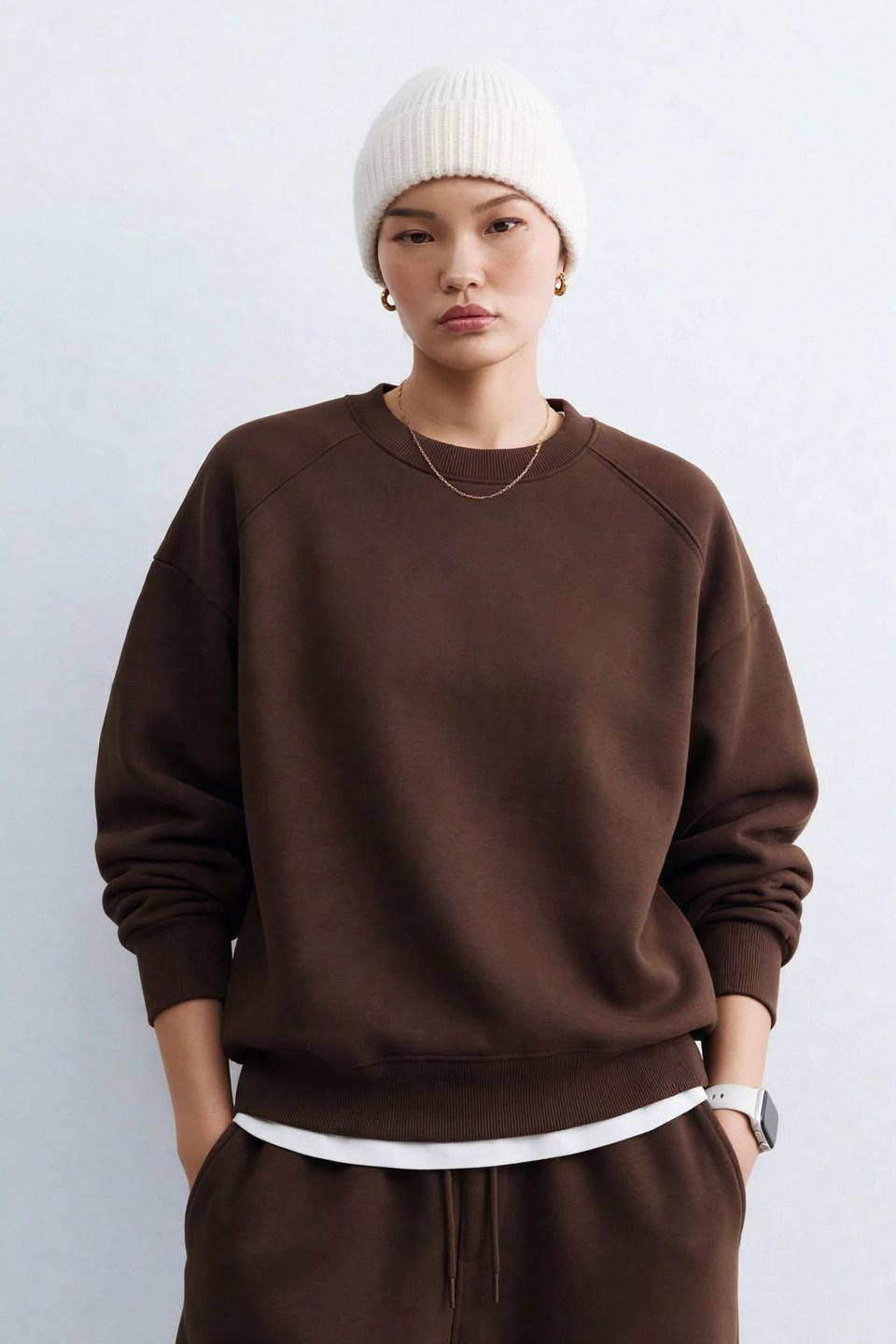 Kadın Bisiklet Yaka Sweatshirt - Acı Kahve