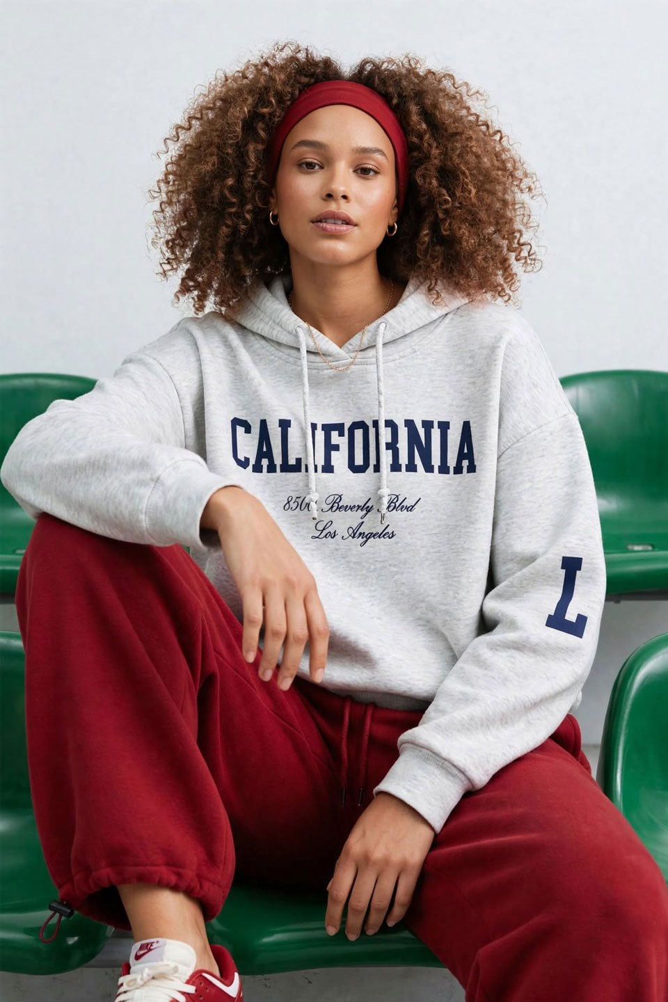 Kadın Kapüşonlu California Baskılı Sweatshirt - Kar Melanj