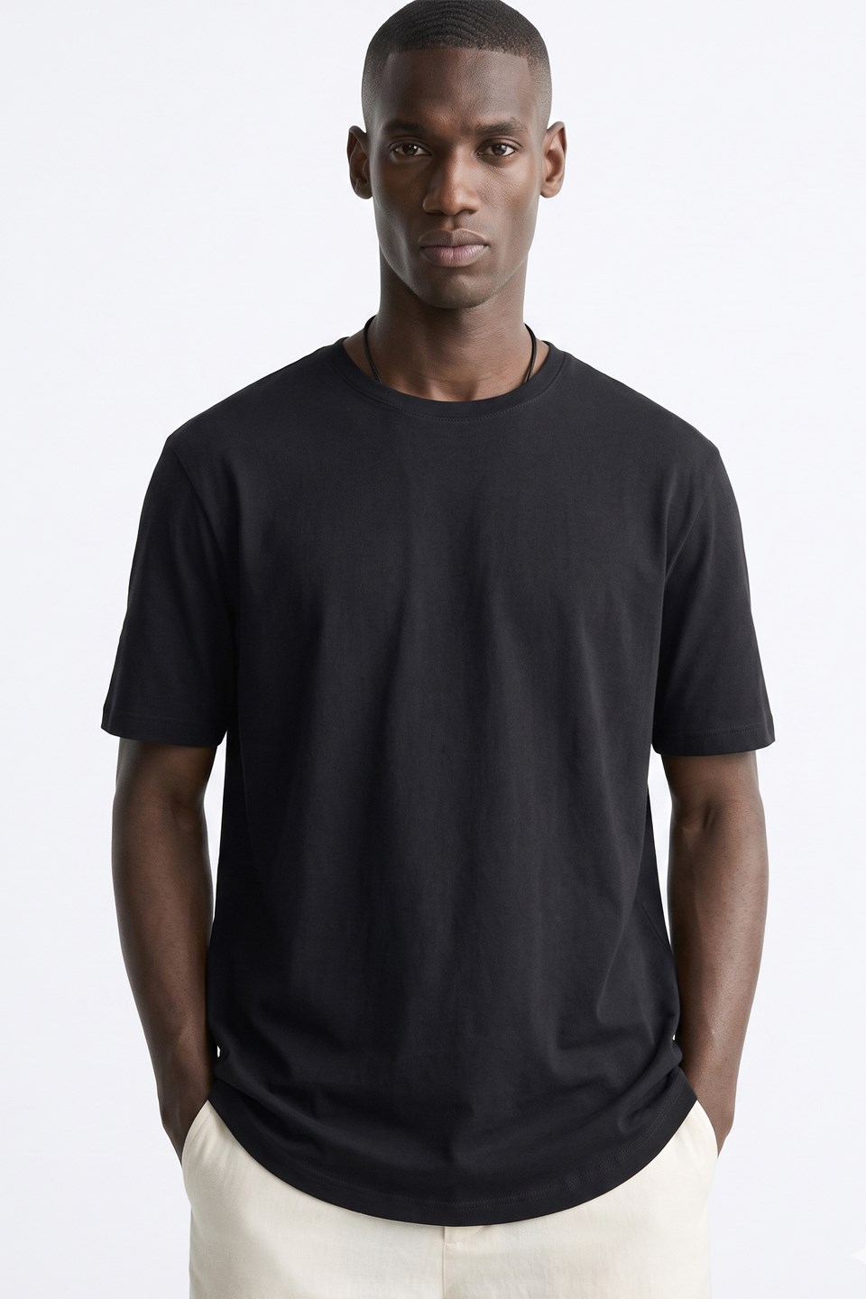 Erkek Oval Kesim T-Shirt - Siyah