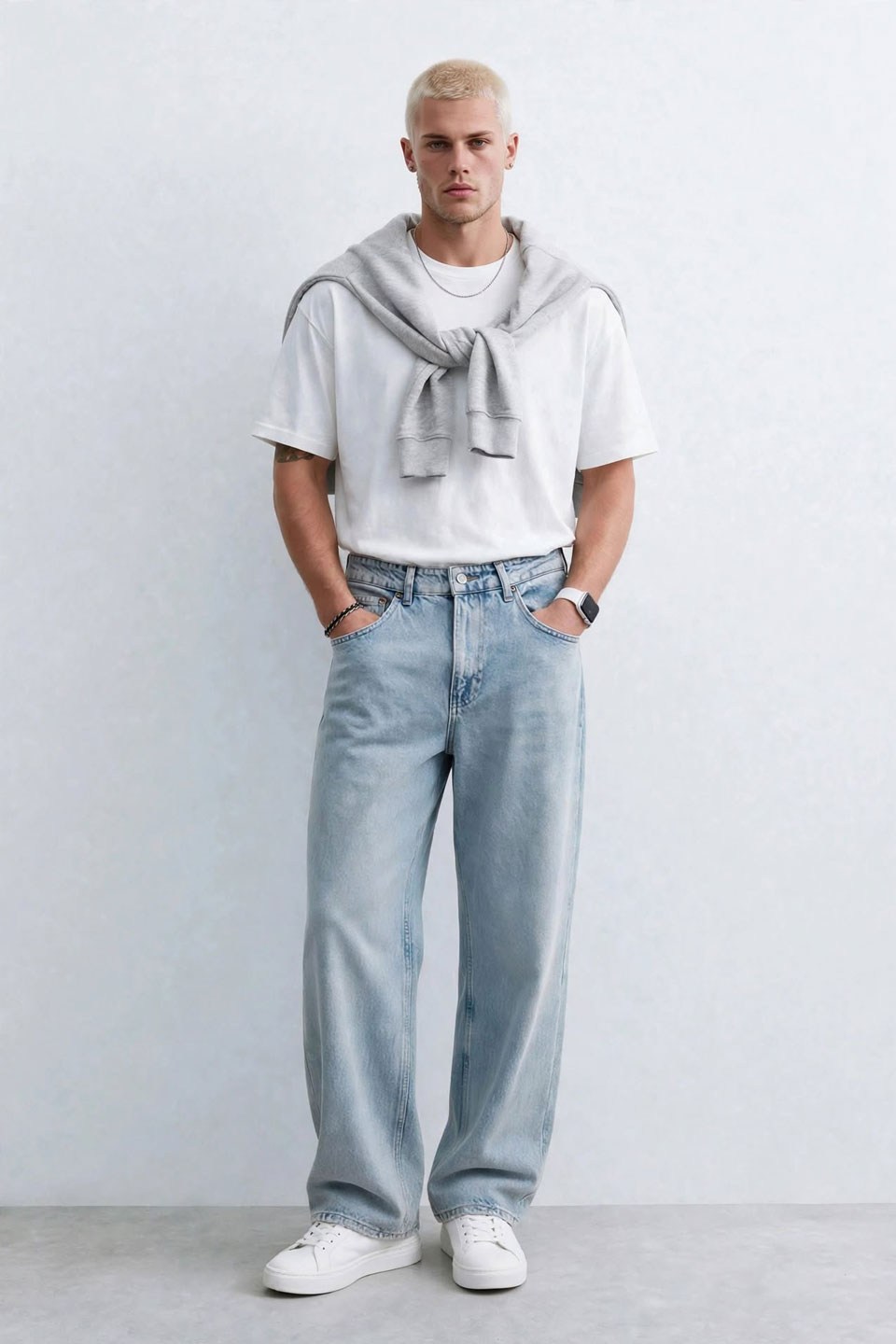 Erkek Baggy Fit Jean Pantolon - Buz Mavisi