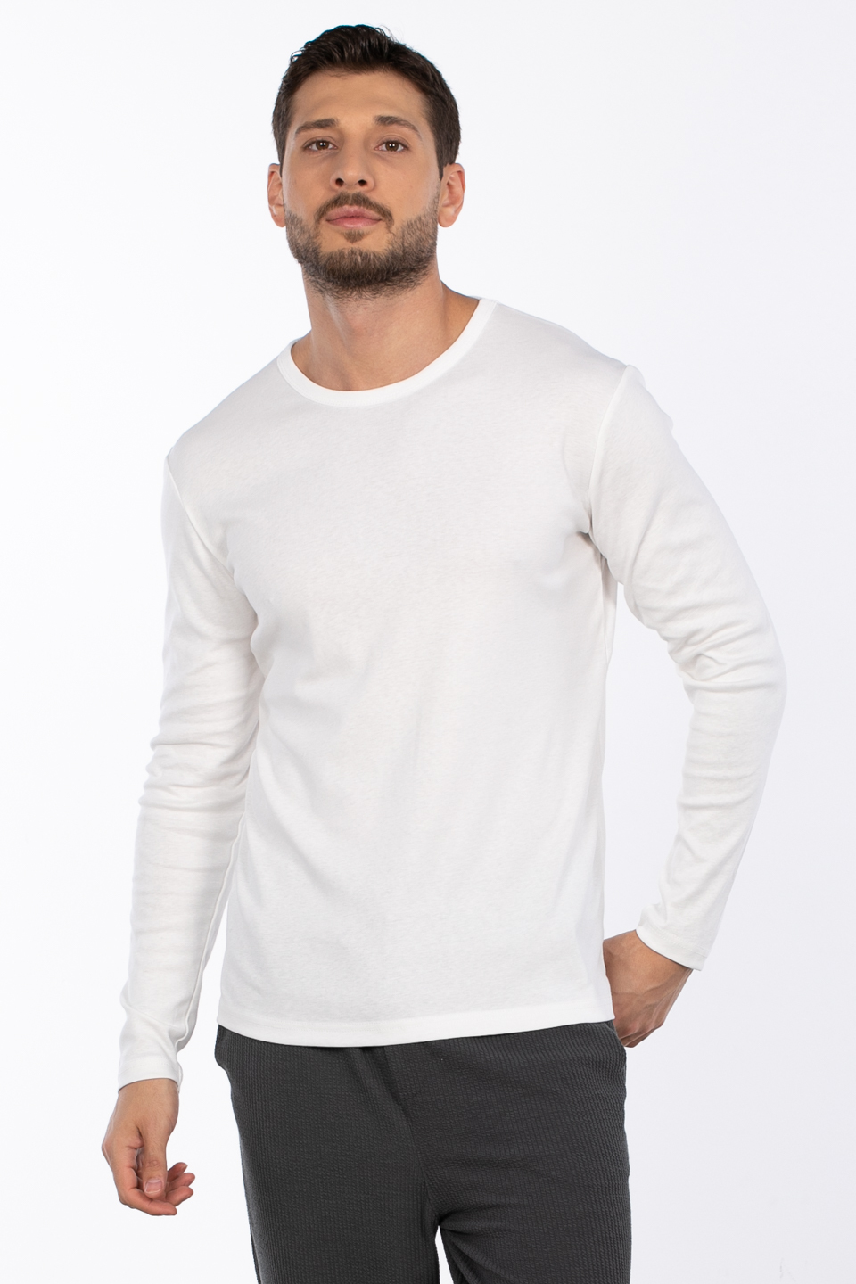 Bisiklet yaka sweatshirt-5074-1 Ekru