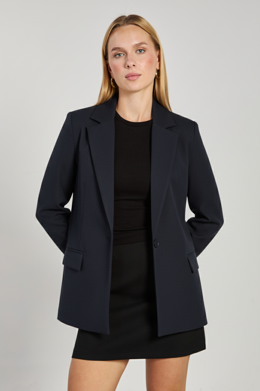 Kadın Tek Düğmeli Blazer Ceket - Lacivert