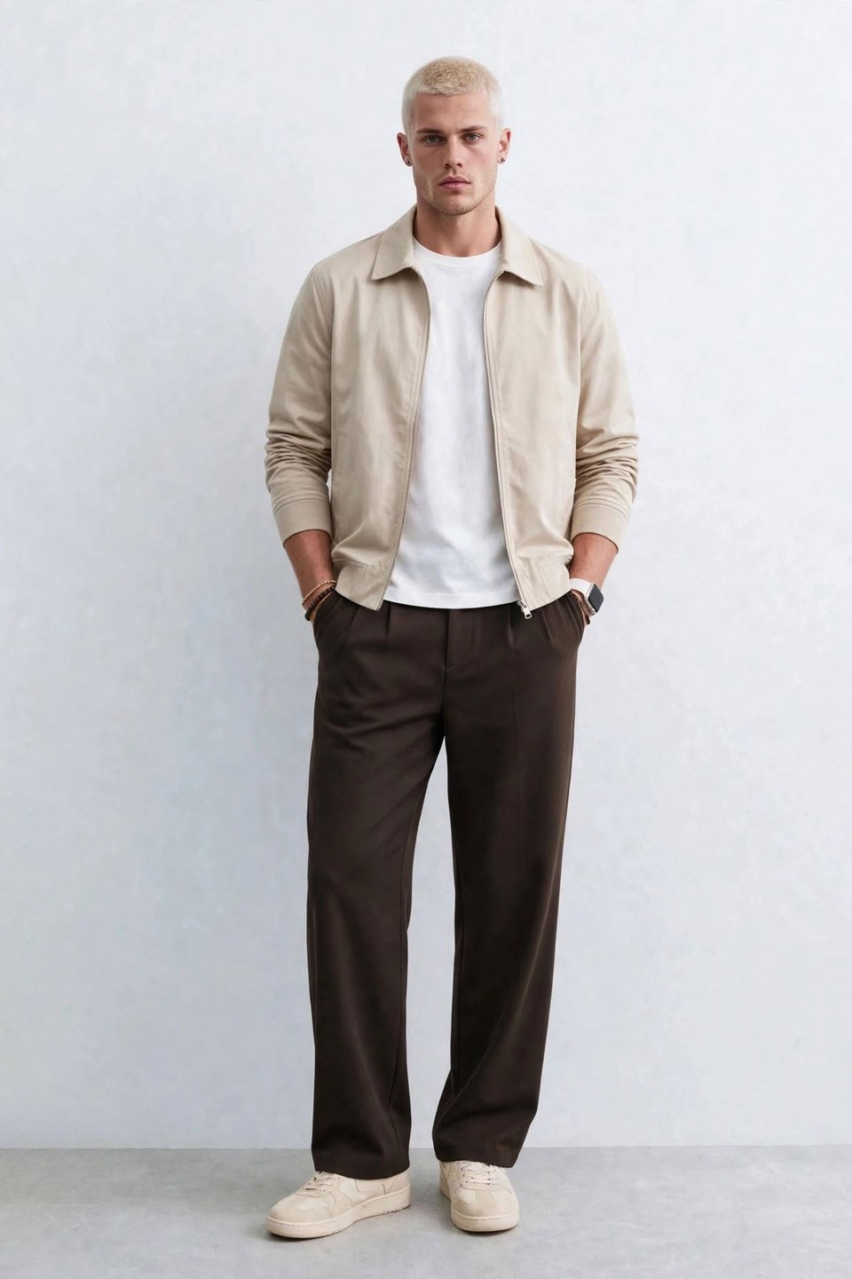 Erkek Düğmeli Klasik Fit Pantolon - Acı Kahve