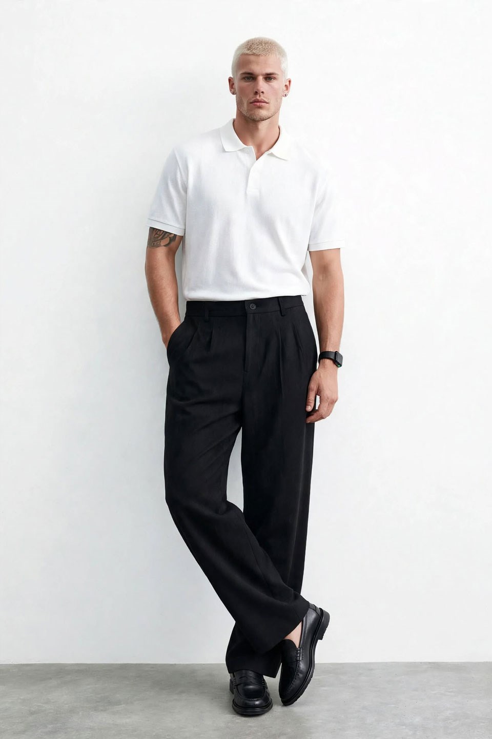 Erkek Düğmeli Klasik Fit Pantolon - Siyah