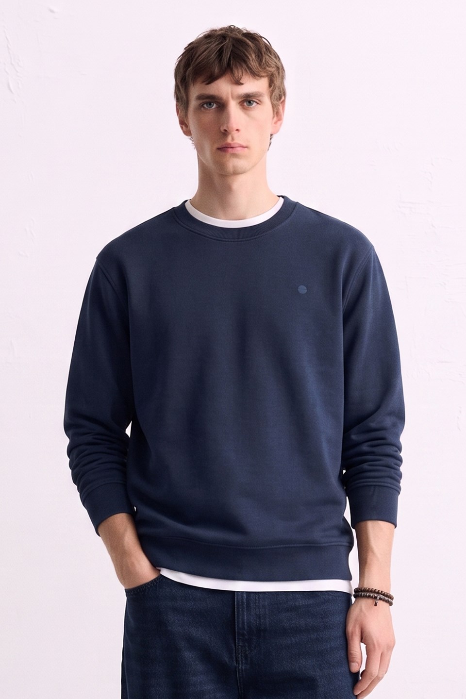 Erkek Göğüs Baskı Detaylı Uzun Kollu Sweatshirt - İndigo