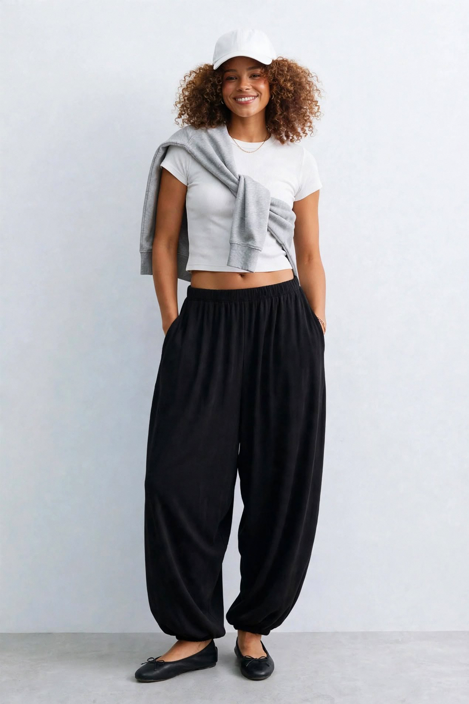 Kadın Beli ve Paçası Lastikli Jogger Pantolon - Siyah