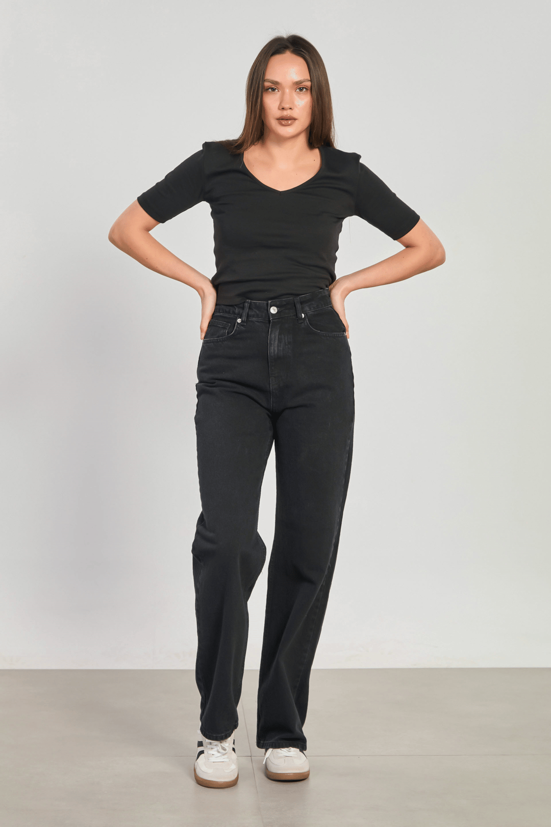 Kadın Straight Jean Pantolon - Siyah