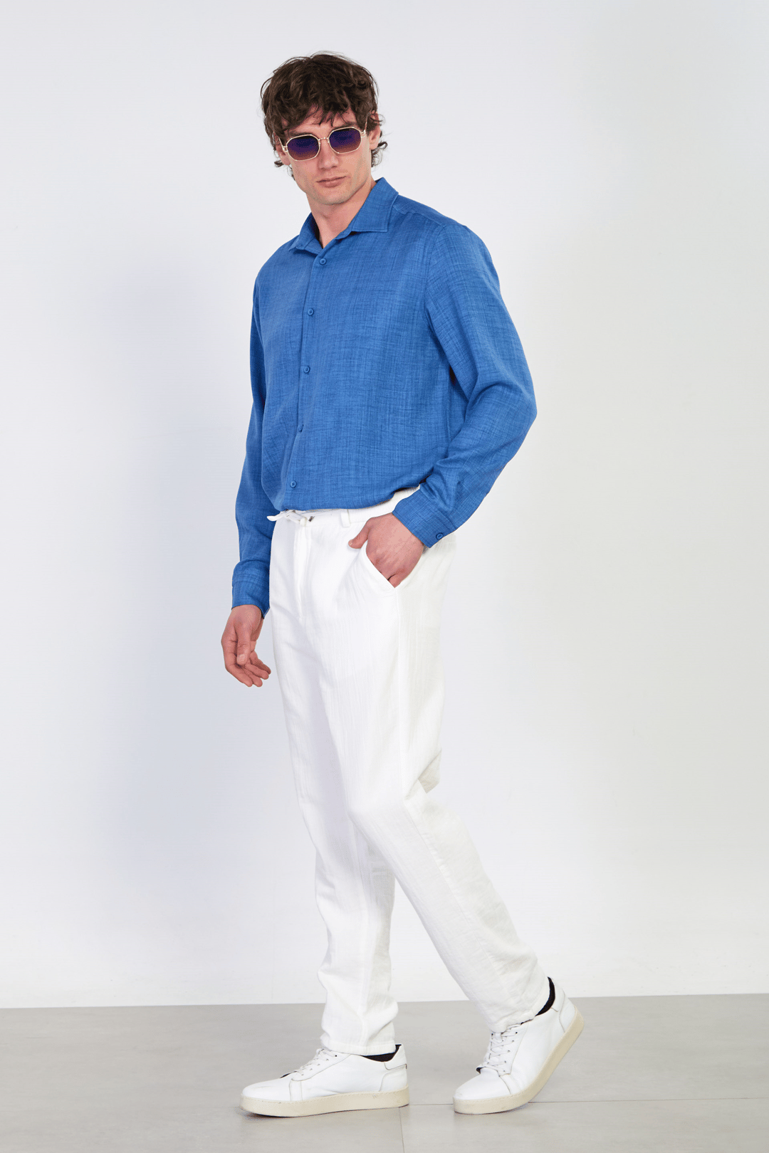Erkek Müslin Jogger Pantolon - Ekru