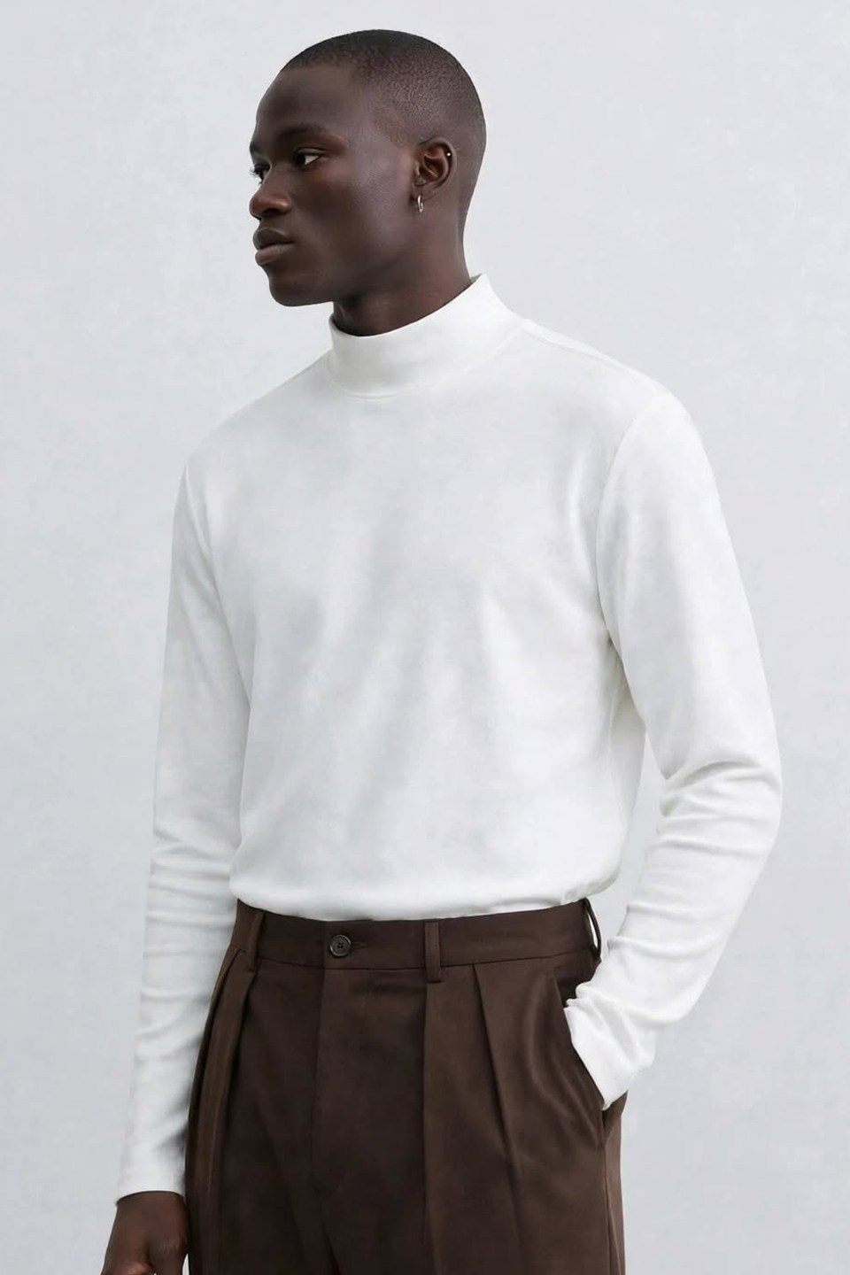 Erkek Yarım Balıkçı Yaka Sweatshirt - Ekru
