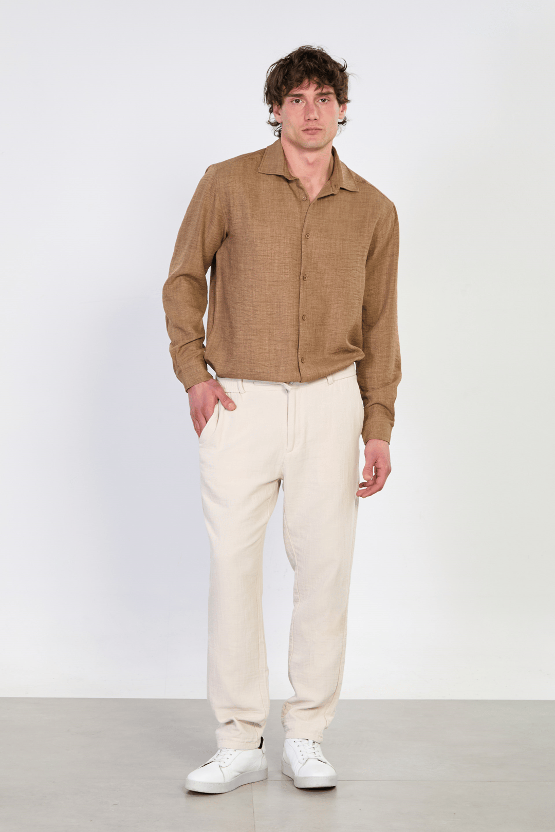 Erkek Müslin Jogger Pantolon - Taş