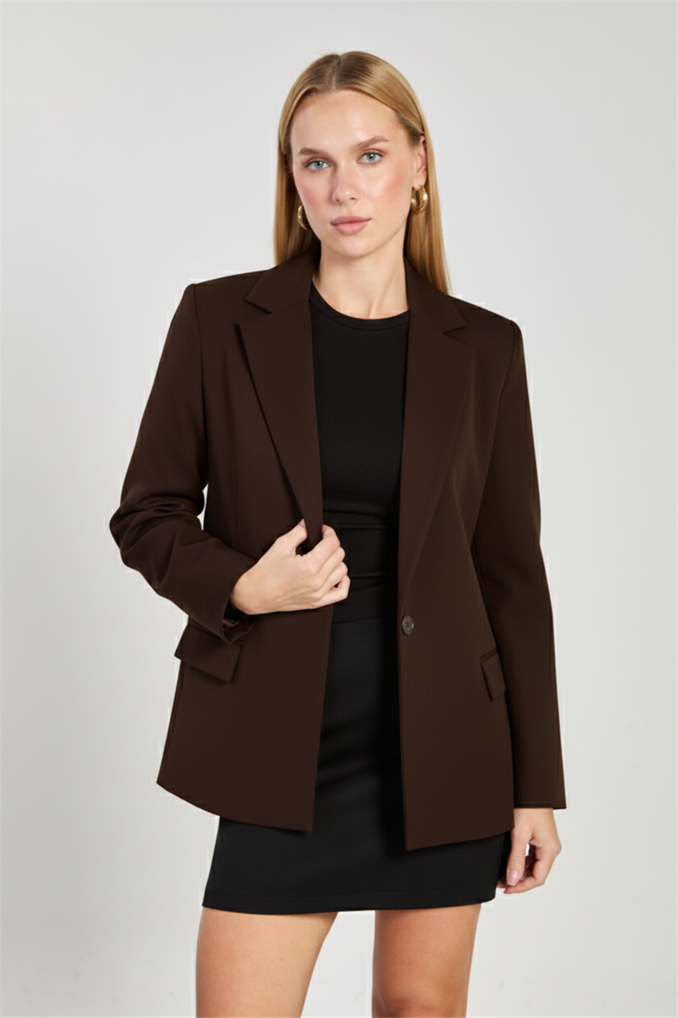 	Kadın Tek Düğmeli Blazer Ceket - Kahve