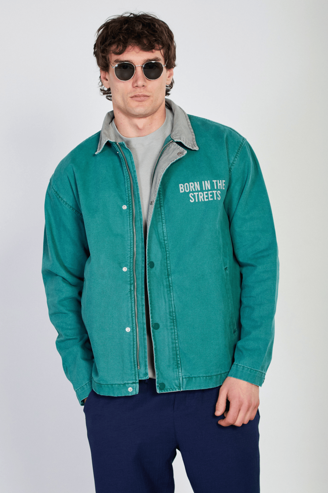 Erkek Çıtçıtlı Fermuarlı Polo Yaka Ceket - Yeşil