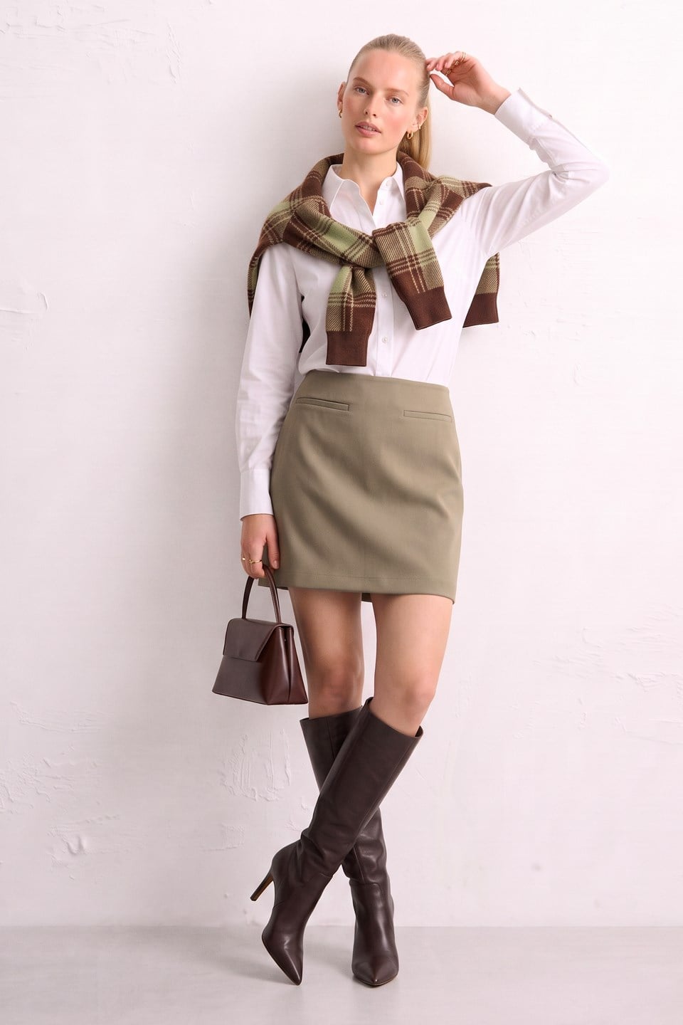 Kadın Fleto Cep Mini Etek - Olive