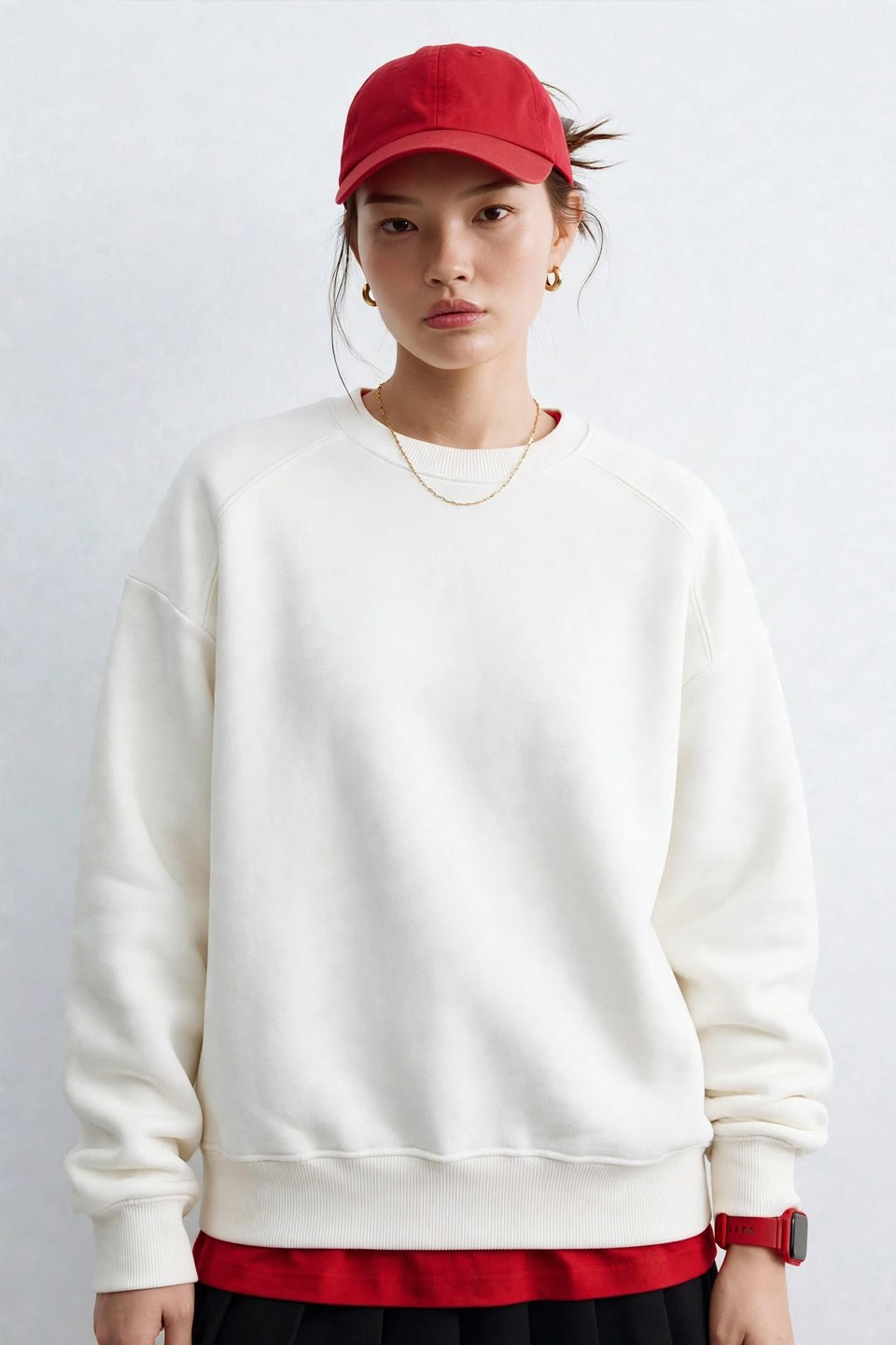 Kadın Bisiklet Yaka Sweatshirt - Ekru