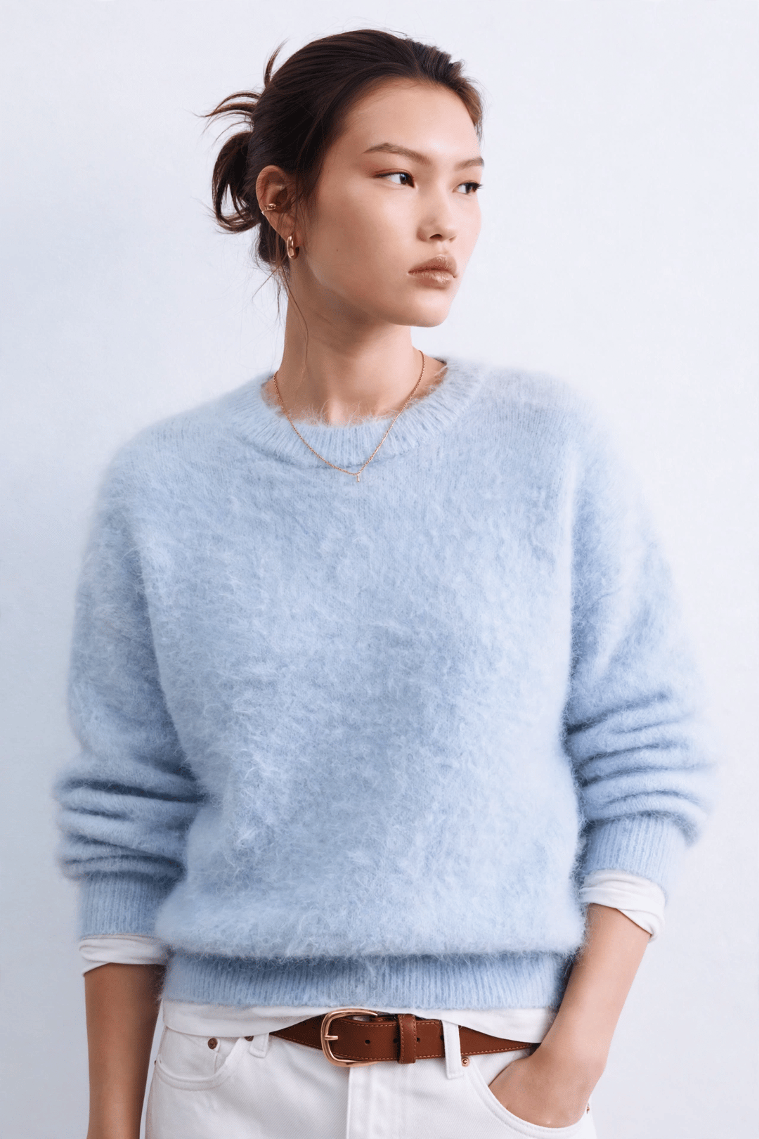 Kadın Bisiklet Yaka Oversize Triko Kazak - Bebe Mavi