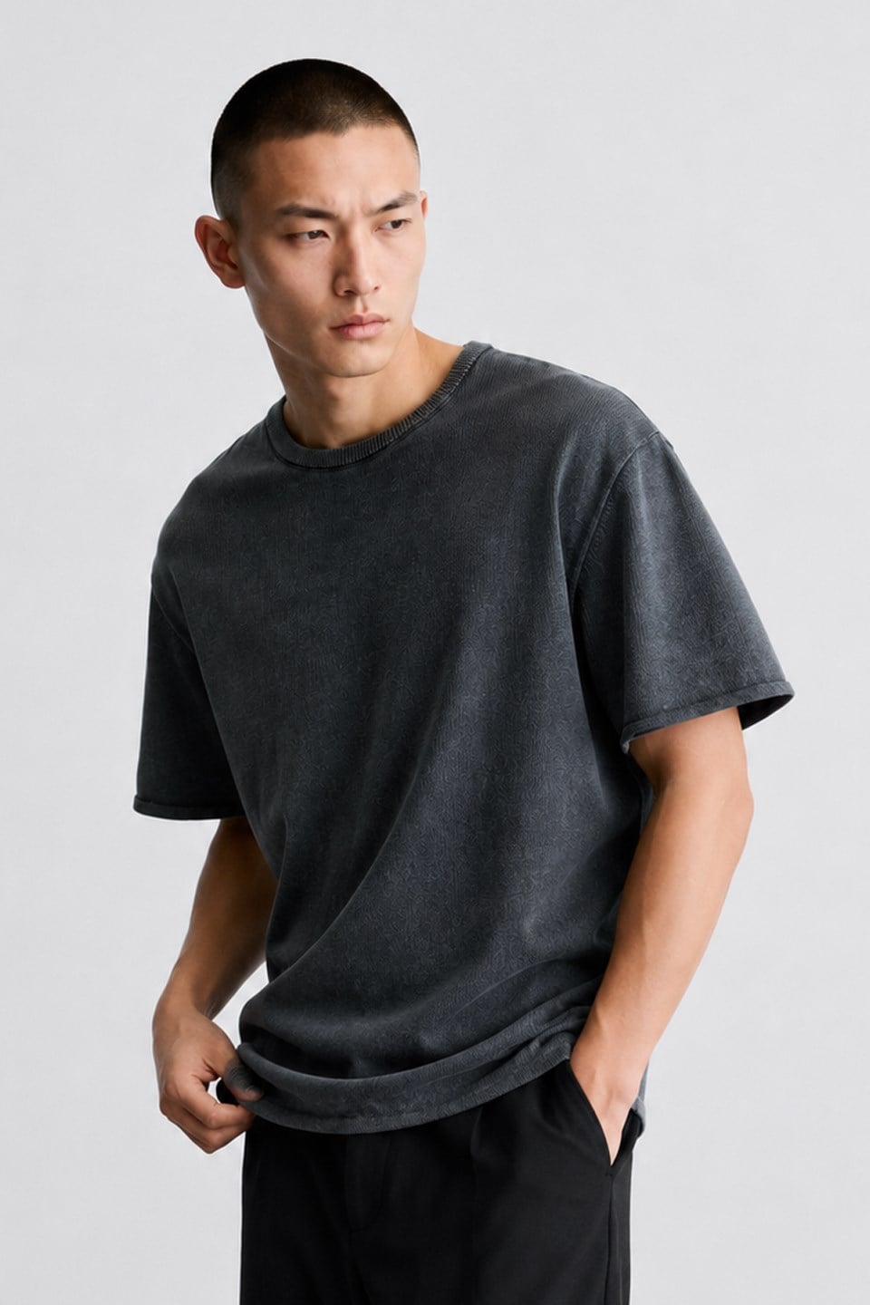 Erkek Reglan Kısa Kol Triko T-Shirt - Siyah