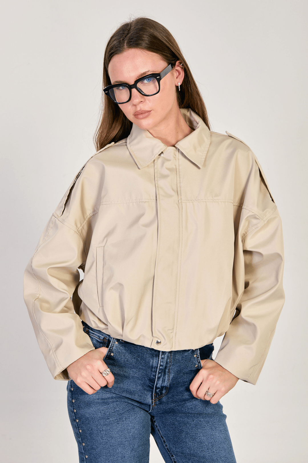 Kadın Oversize Bomber Ceket - Taş