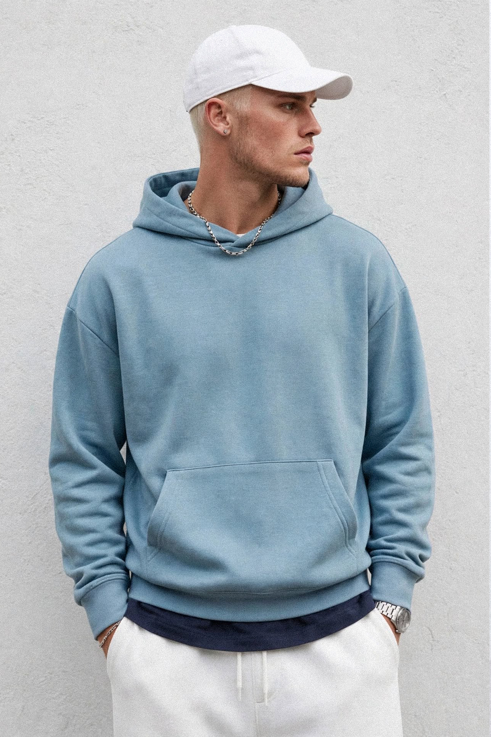Erkek Kapüşonlu Kanguru Cepli Sweatshirt - Mavi