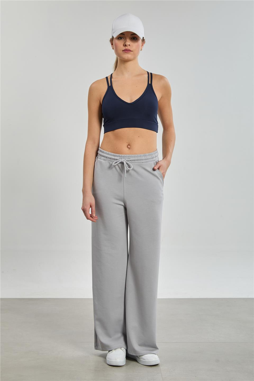 Beli lastikli modal bol paça pantolon-428 B.Gri