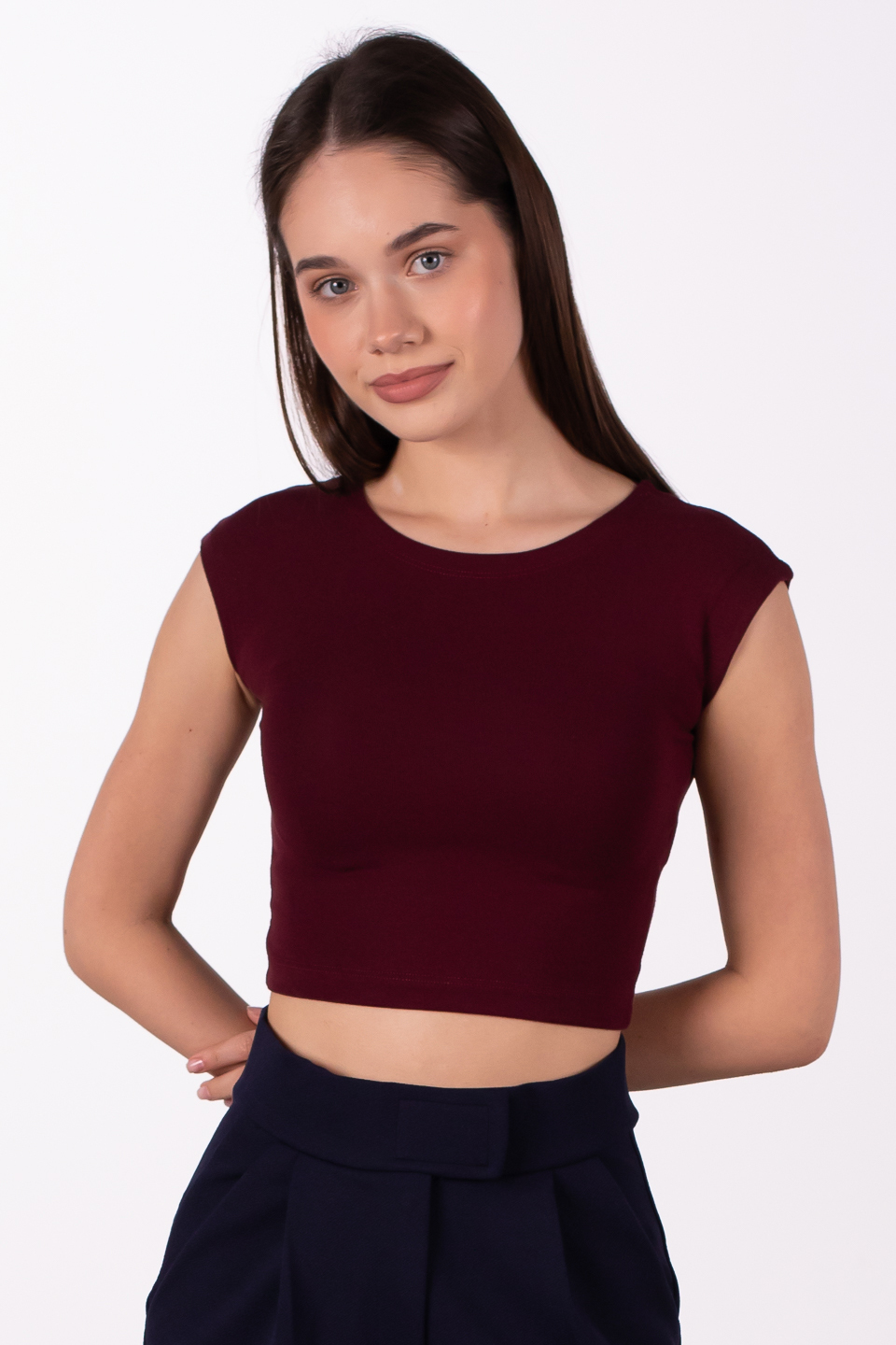 Düşük kol crop body-4003 Bordo