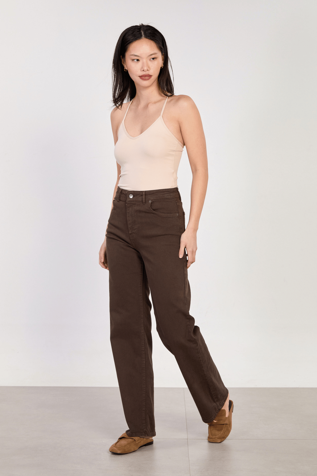 Kadın J92 Yüksek Bel Straight Jean Pantolon - Acı Kahve