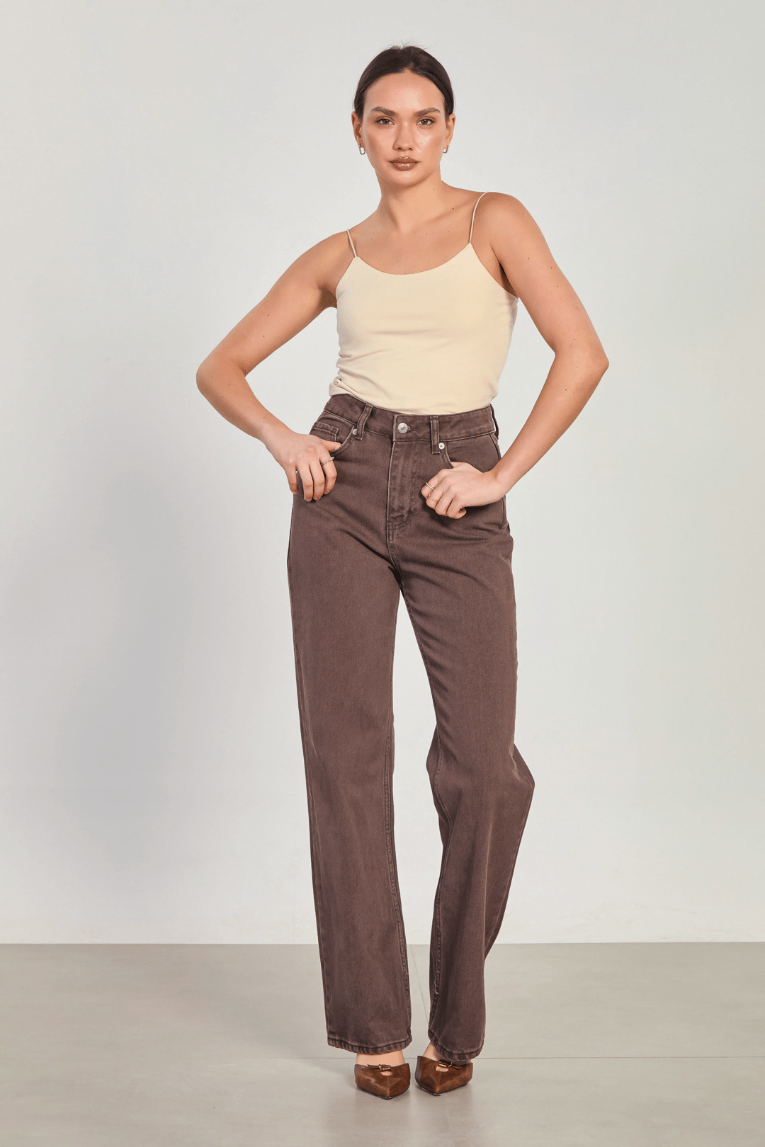 Kadın Straight Jean Pantolon - Acı Kahve