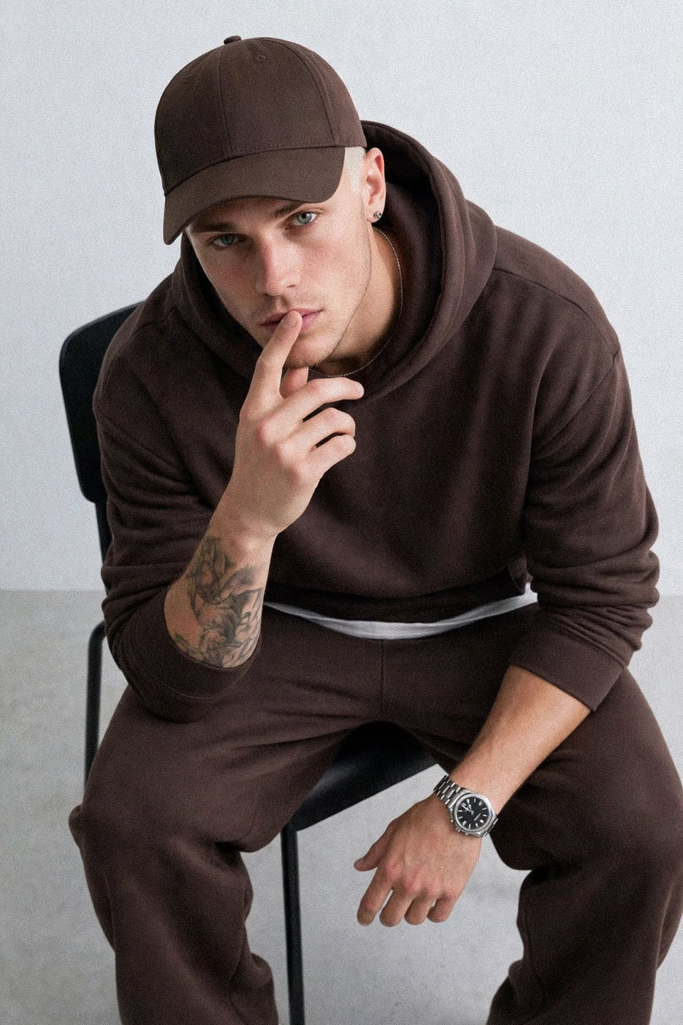 Erkek Kapüşonlu Kanguru Cepli Sweatshirt - Kahve
