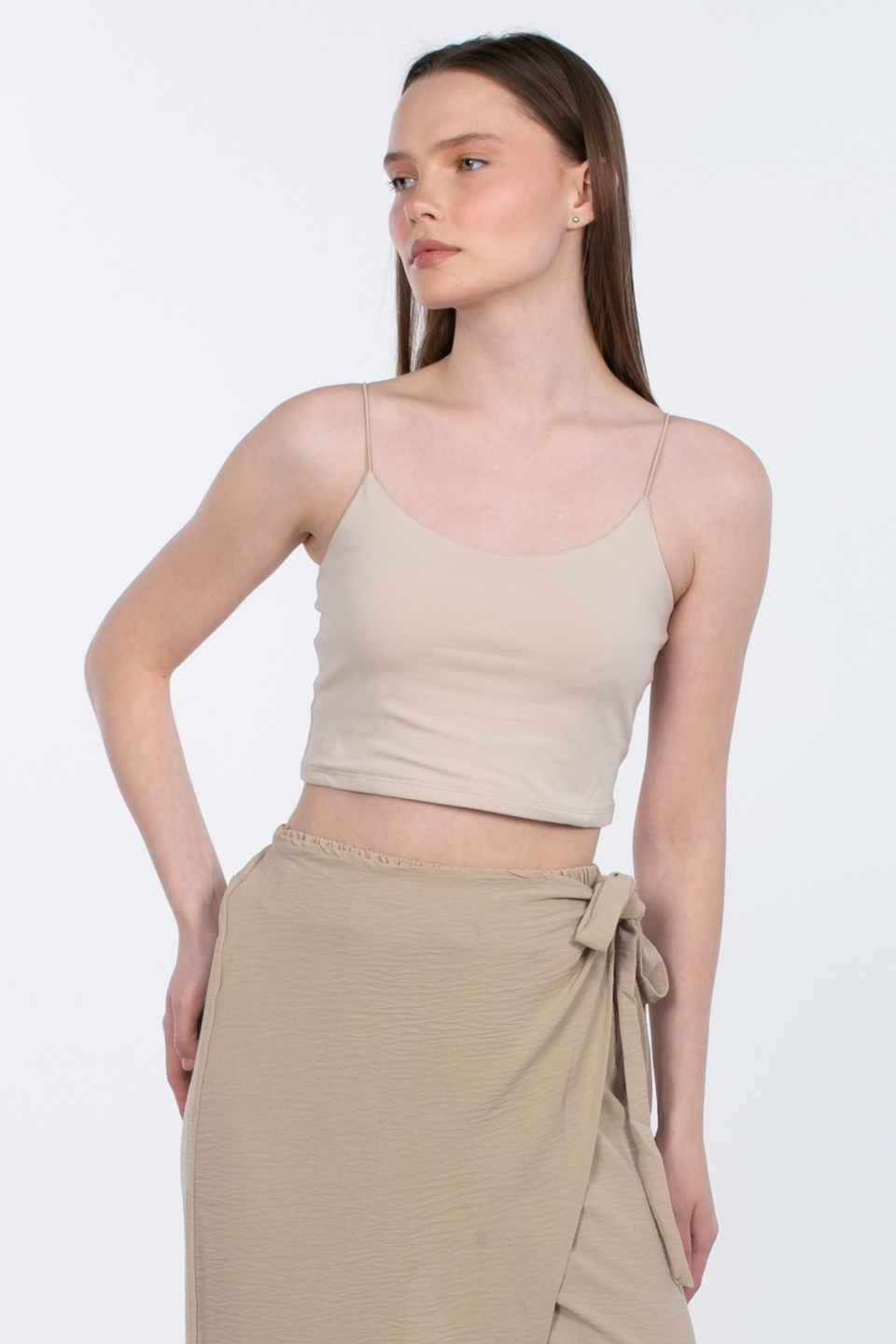 İp askılı crop body-R947 Taş