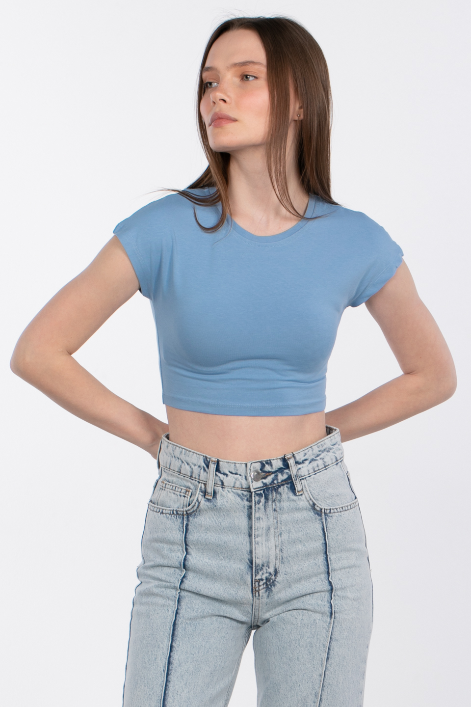 Kimono kol crop-588-04 Açık Mavi