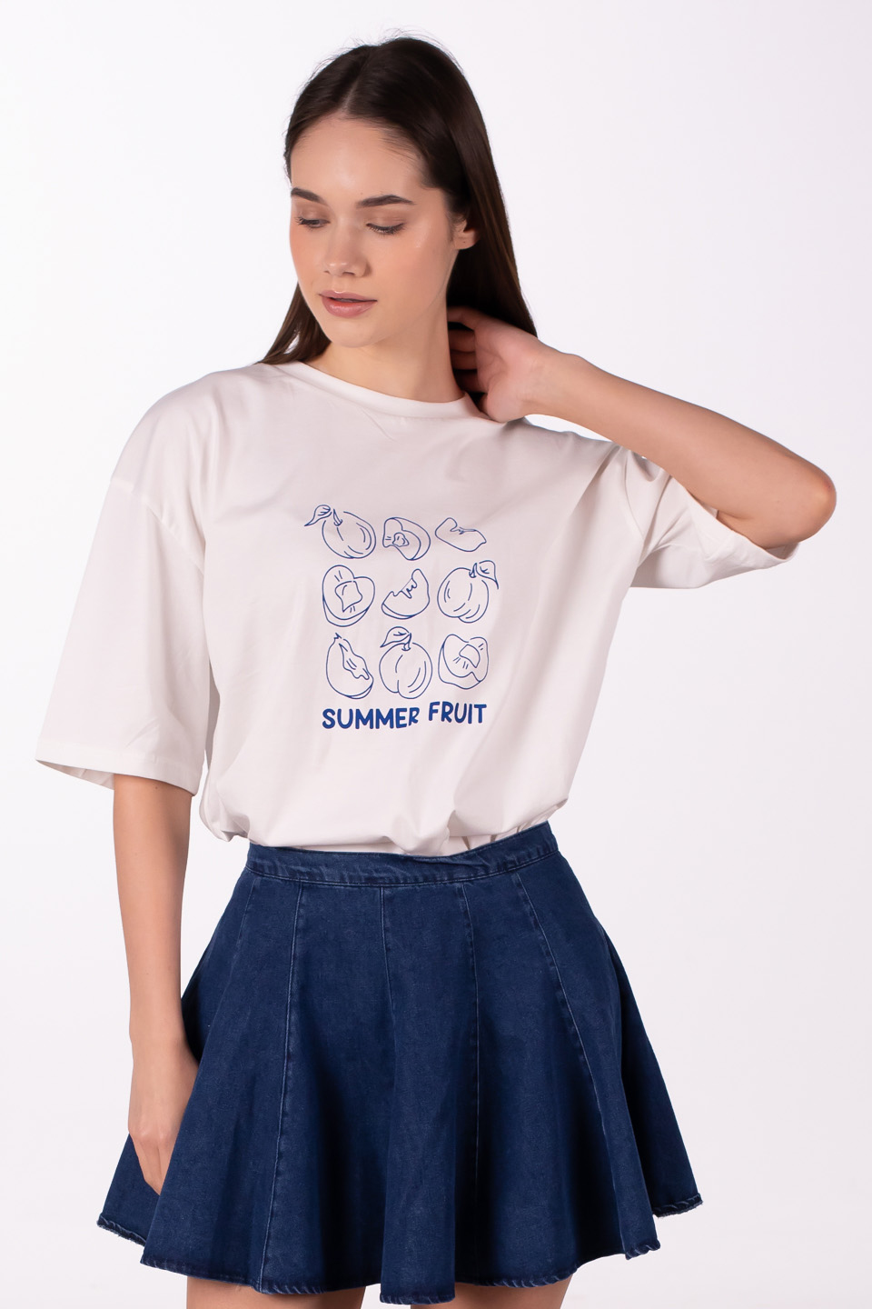 Summer fruıt yazılı t-shirt-83-967 Beyaz