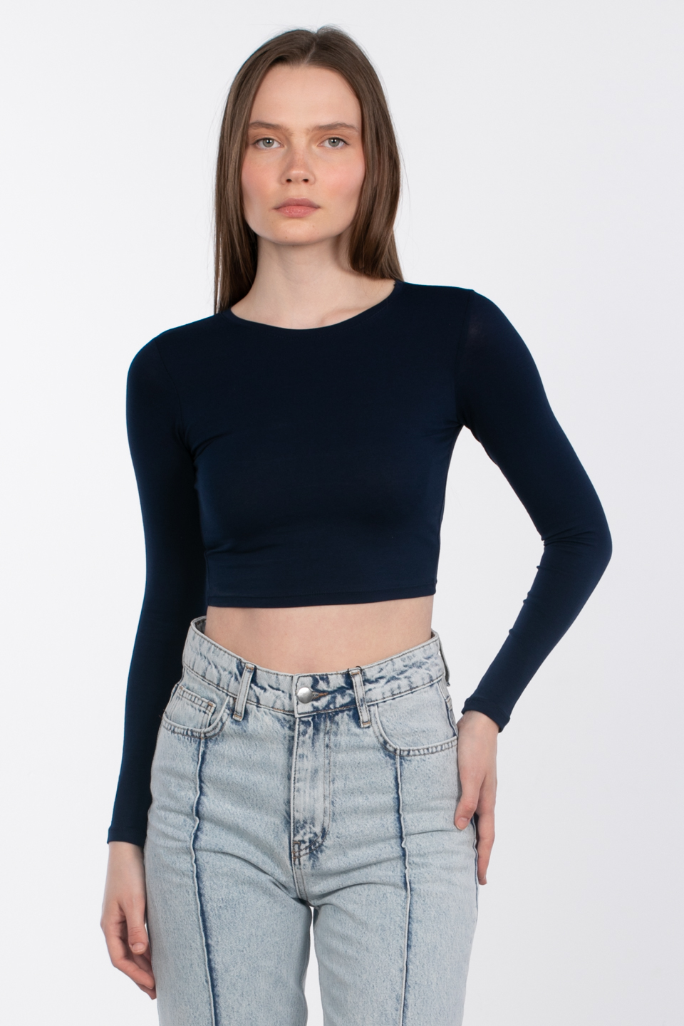 Uzun kol crop body-R990 Lacivert
