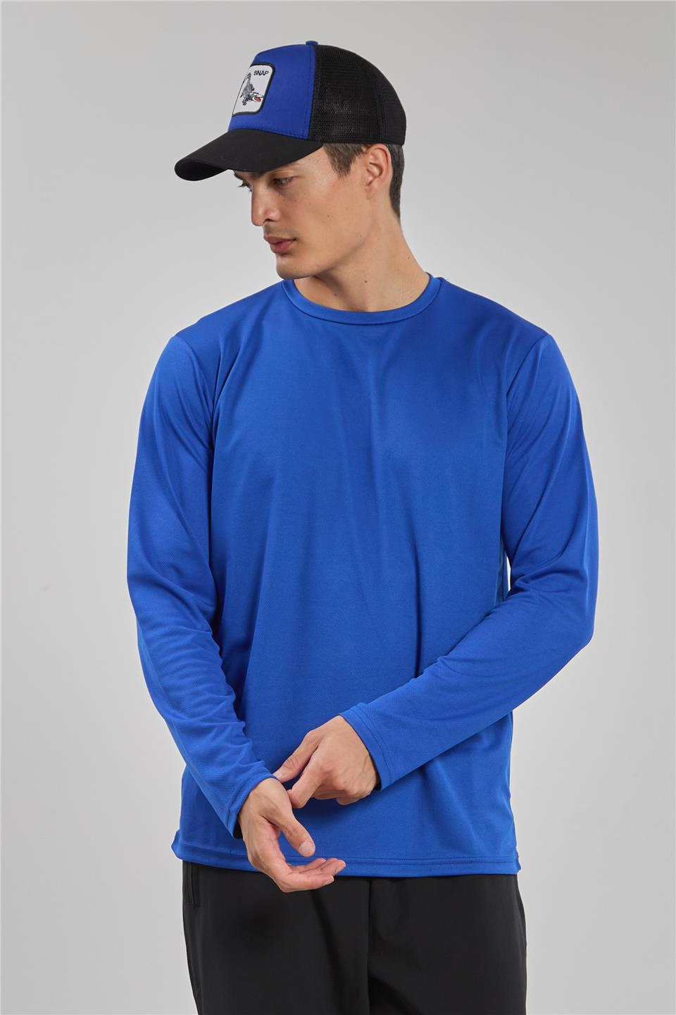 Uzun kollu sporcu t-shirt-THOR Mavi