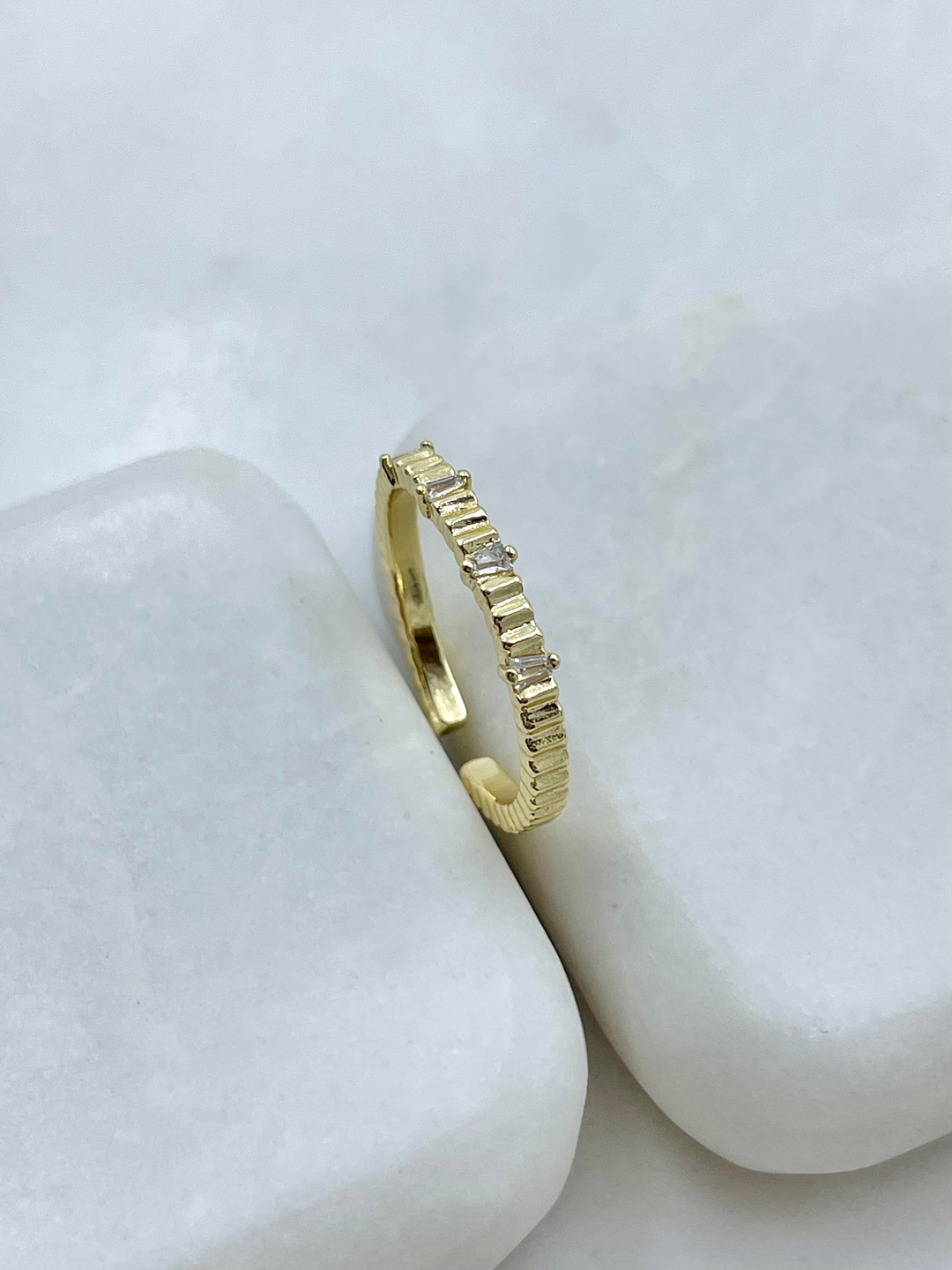 Altın Kaplama Baget Taşlı Merdiven Model Yüzük Gold