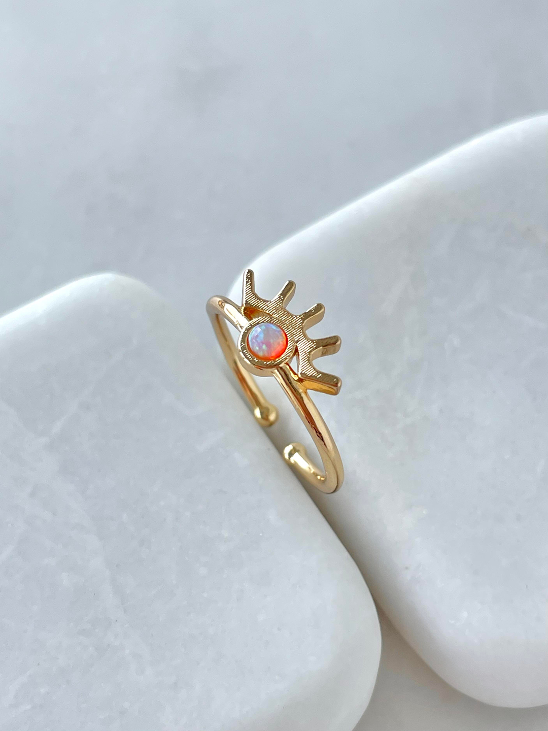 Altın Kaplama Opal Taşlı Göz Model Yüzük Pembe