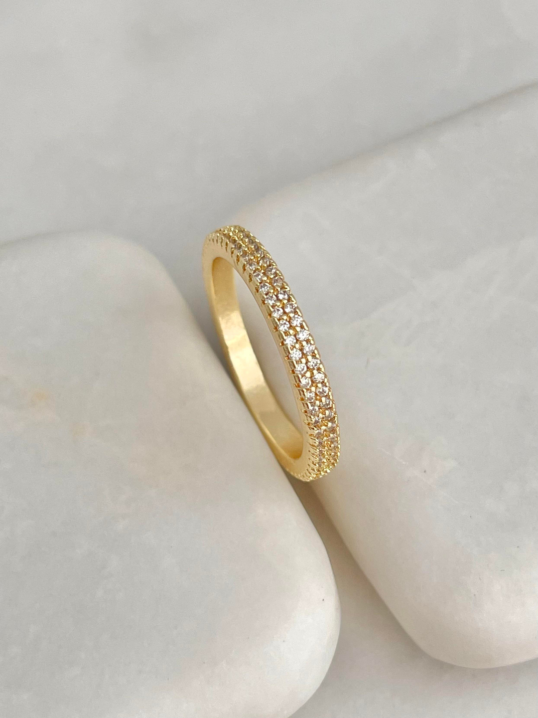 Altın Kaplama Zirkon Taşlı Çift Sıra Yüzük Gold