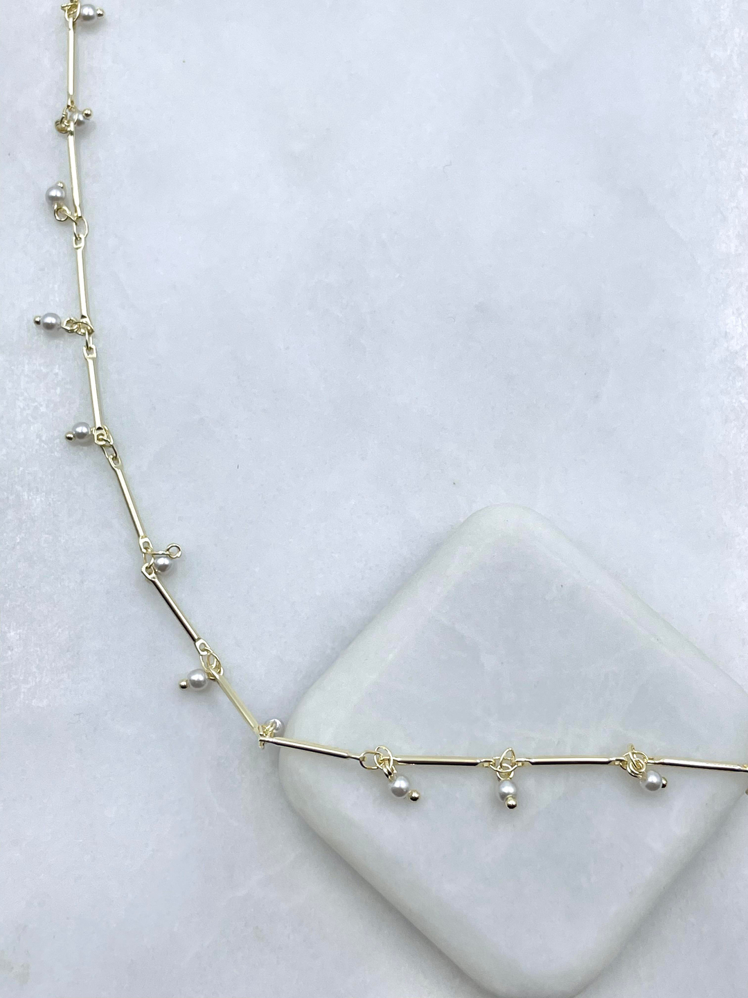 Altın Kaplama İnci Sallantılı Boru Boncuk Kolye 60 cm Gold