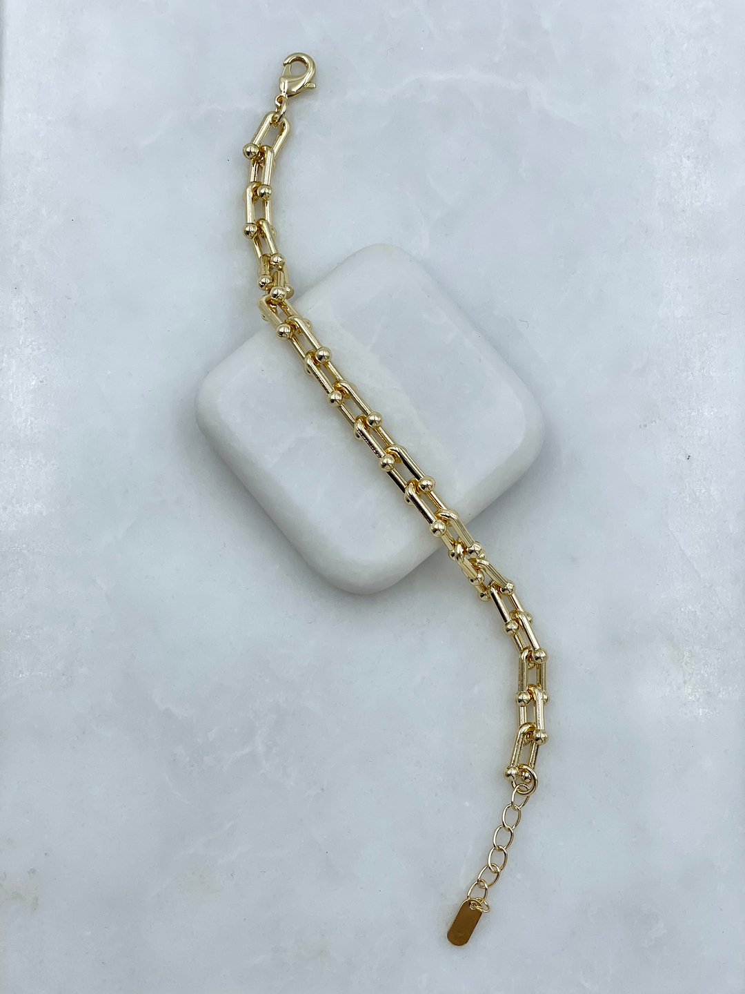 Altın Kaplama Topçuk Zincir Geçmeli Bileklik Gold