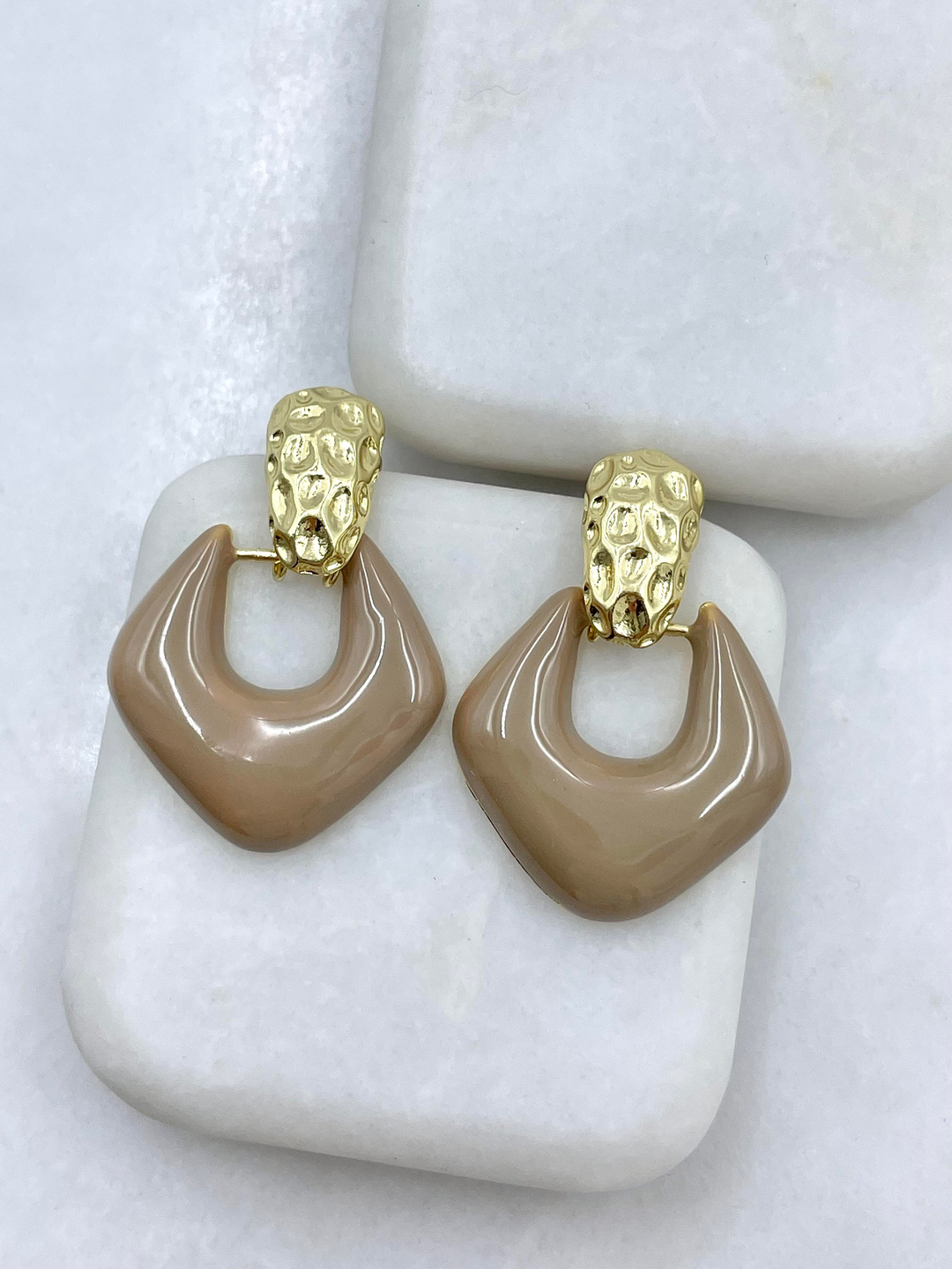 Altın Kaplama Ezme Plaka Sallantılı Vintage Küpe Vizon