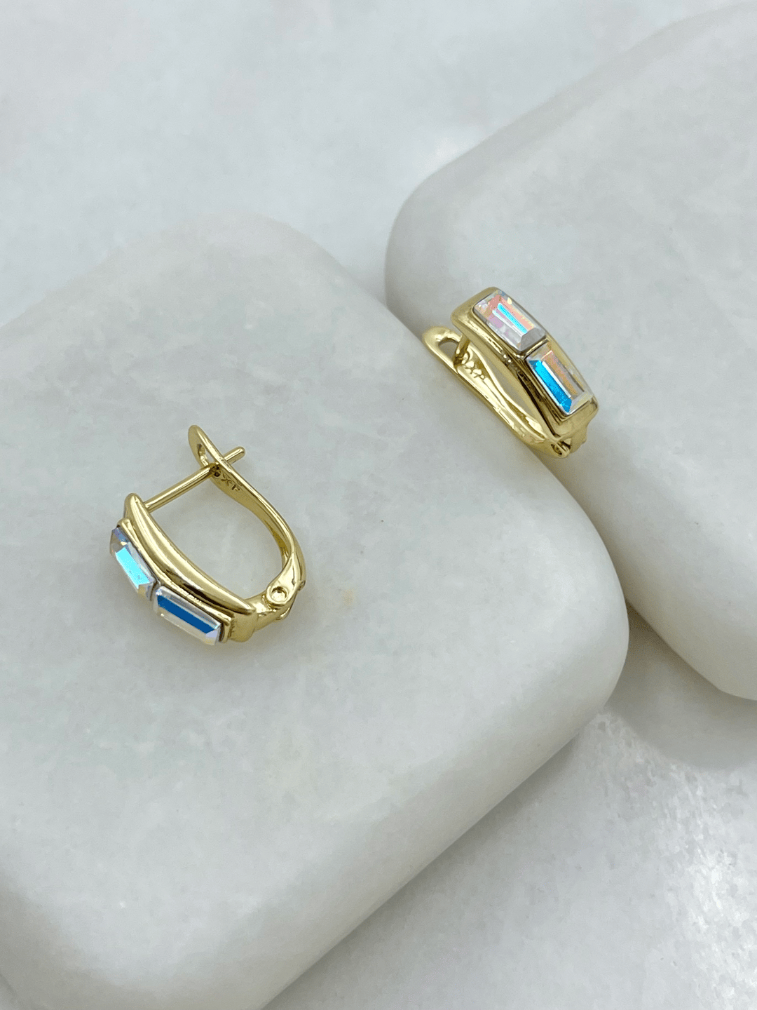 Özel Seri İkili Kare Swarovski Taşlı Küpe Gold