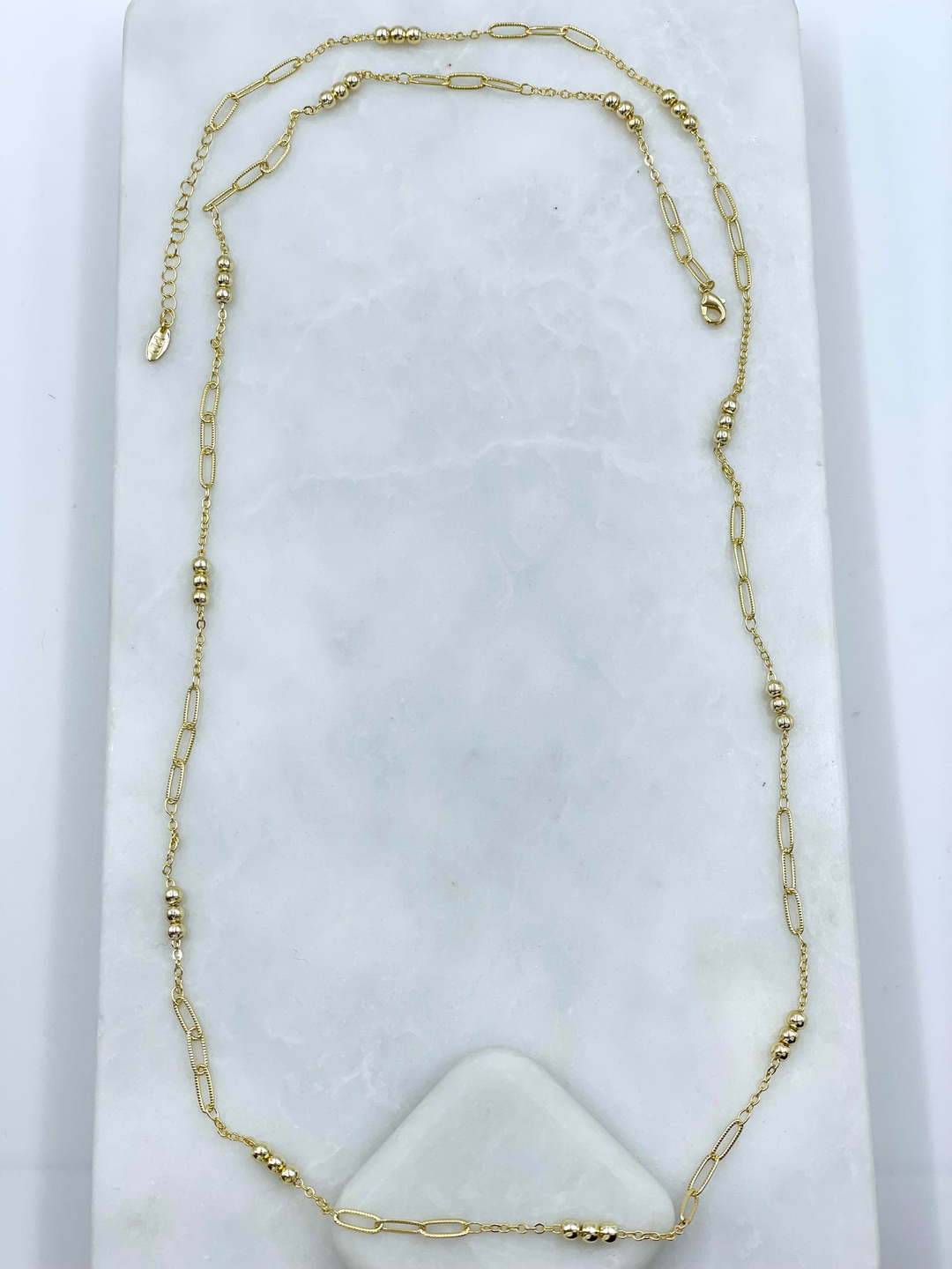 Altın Kaplama Topçuklu Oval Zincir Kolye 90 cm Gold