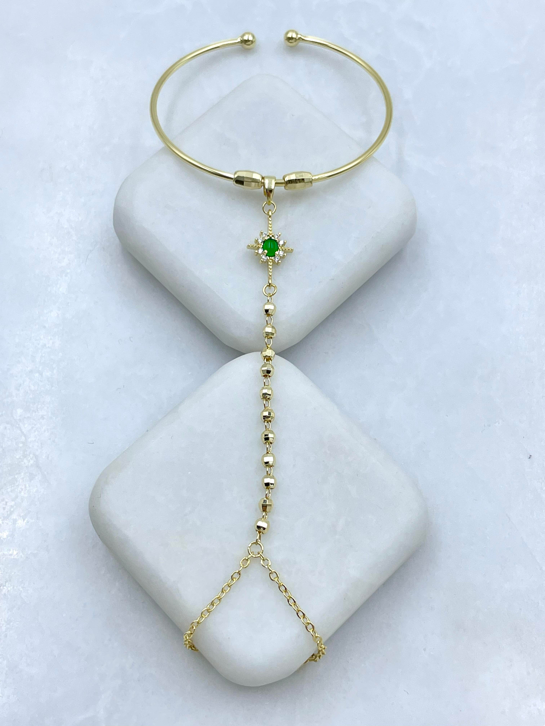 Altın Kaplama Yeşil Taşlı Kelepçe Şahmeran Gold