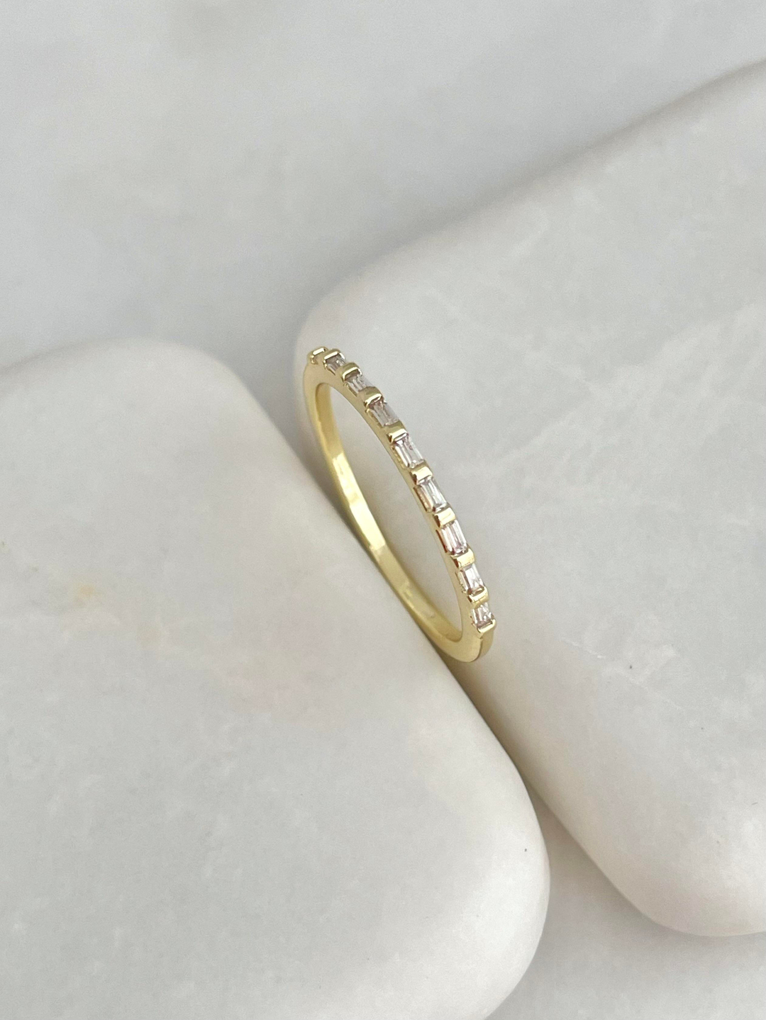 Altın Kaplama Minimal Baget Taşlı Yüzük Gold