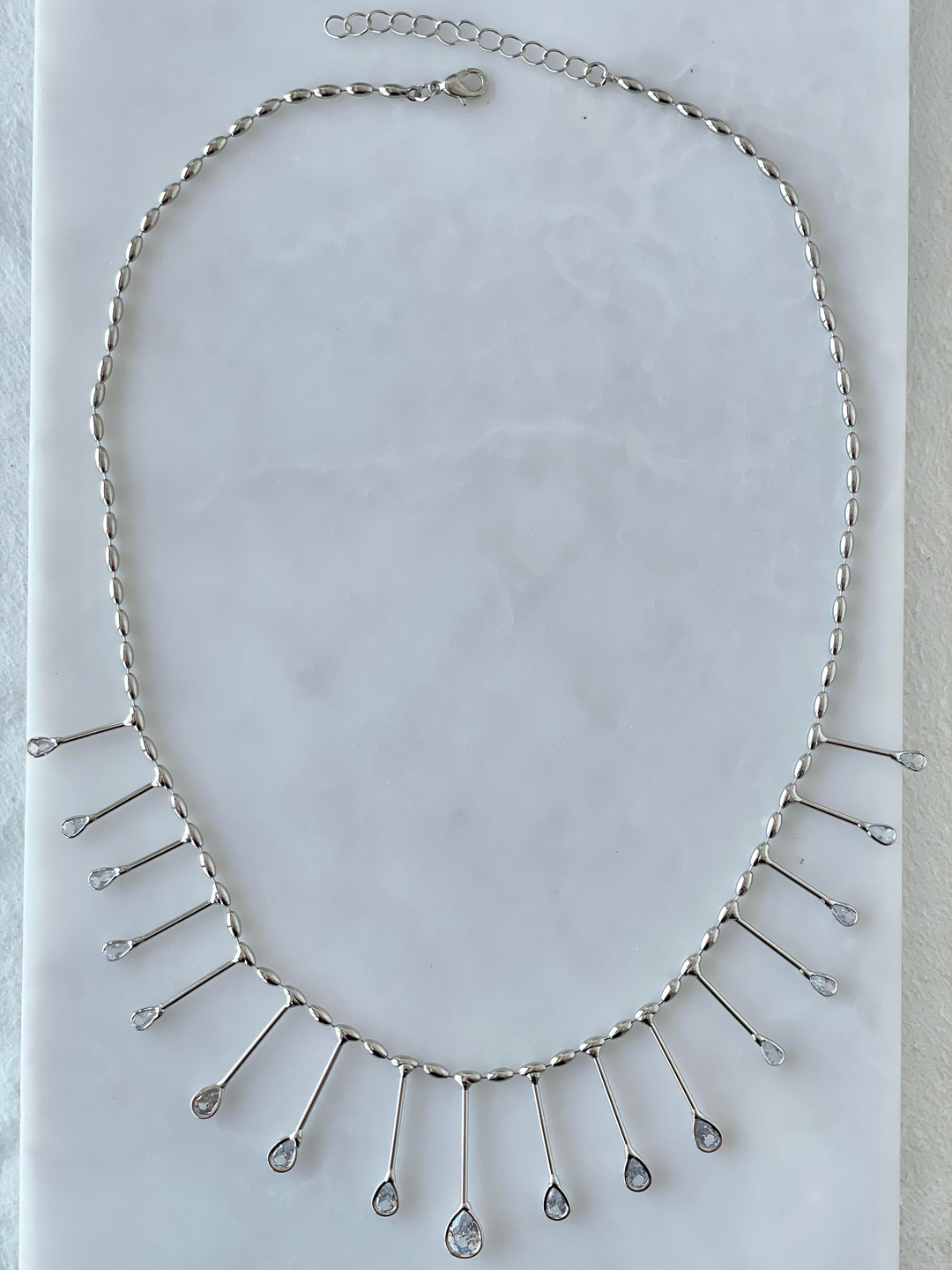 Altın Kaplama Damla Kristal Taşlı Sütun Kolye Gümüş